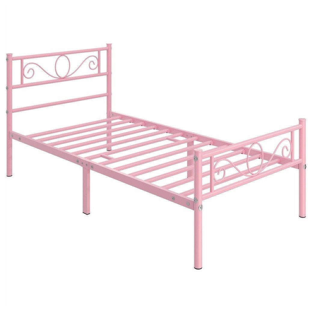 Yaheetech Bettgestell Metallbett mit Kopfteil, Einzelbett/Doppelbett Metallbettrahmen, 90/140/160 cm (B)