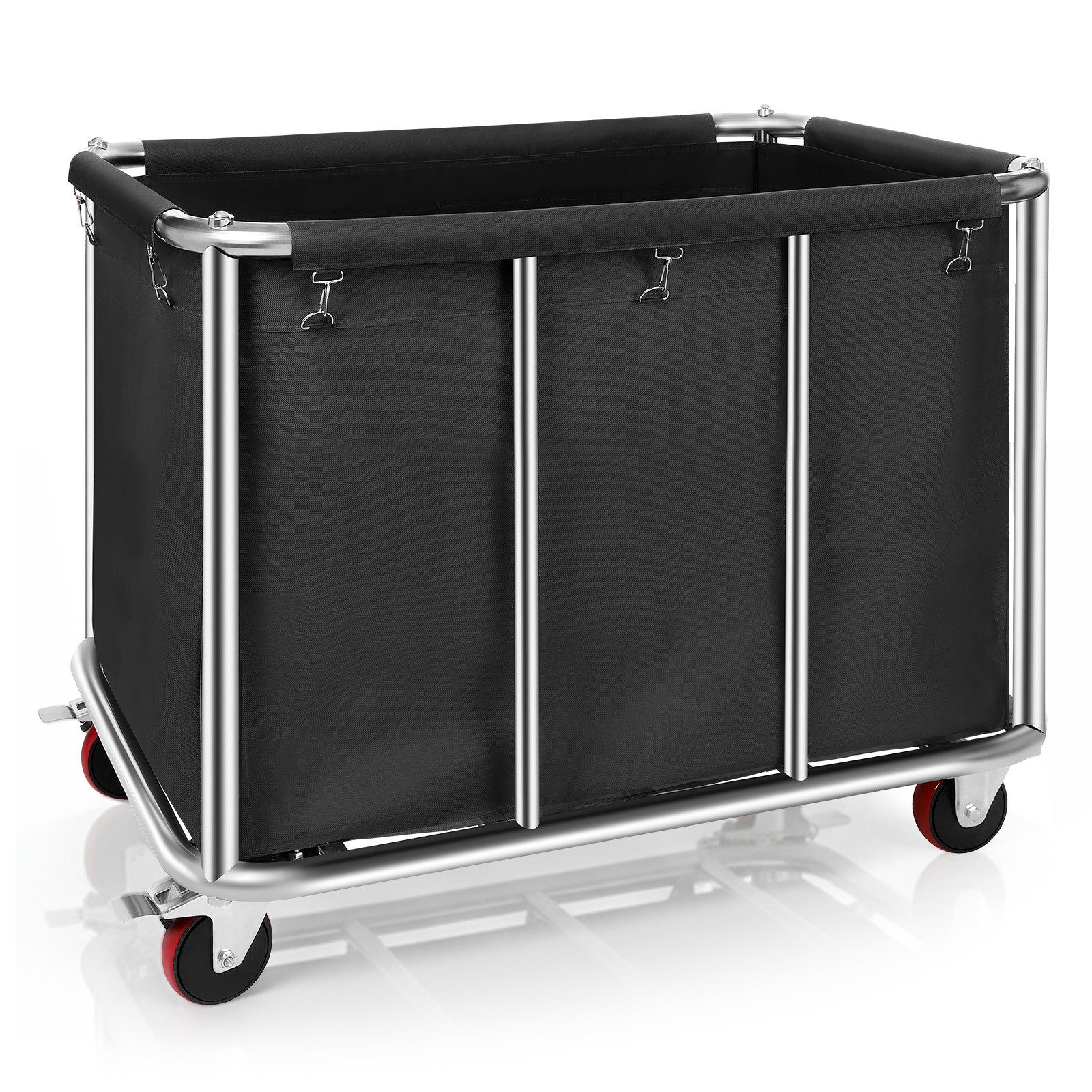 QUBEBU Wäschekorb Groß Edelstahl Wäschewagen mit Rollen für Wäschekammer, 400L Bis 200kg (Kommerziell Wäschewagen mit abnehmbaren Stofftaschen 10 Metallhaken, 1 St., für Waschküche, Schlafzimmer, Badezimmer, Hotel, Krankenhaus)