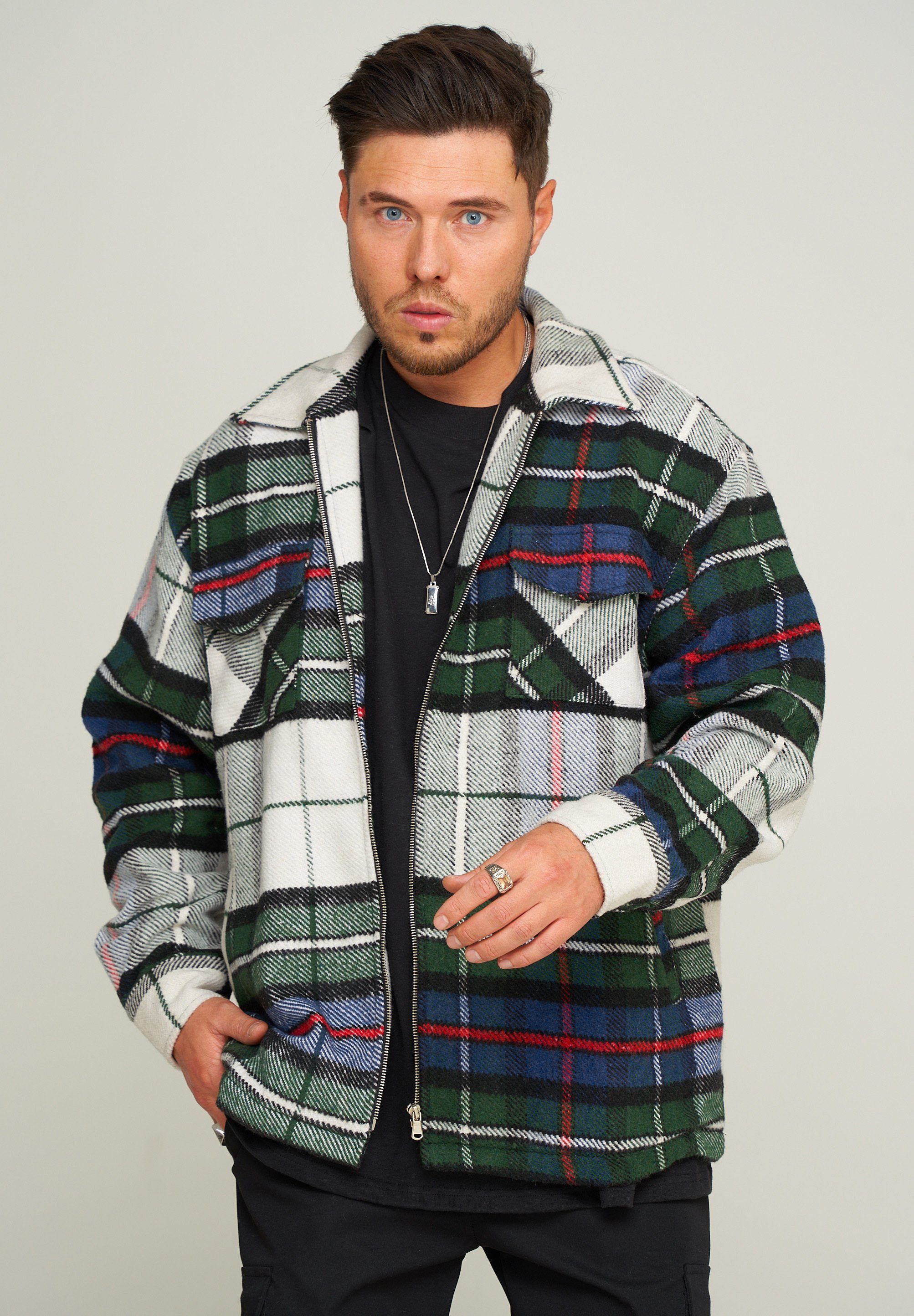 Oversized Premium 2YMILTON Green-White 2Y Flanellhemd Flanell