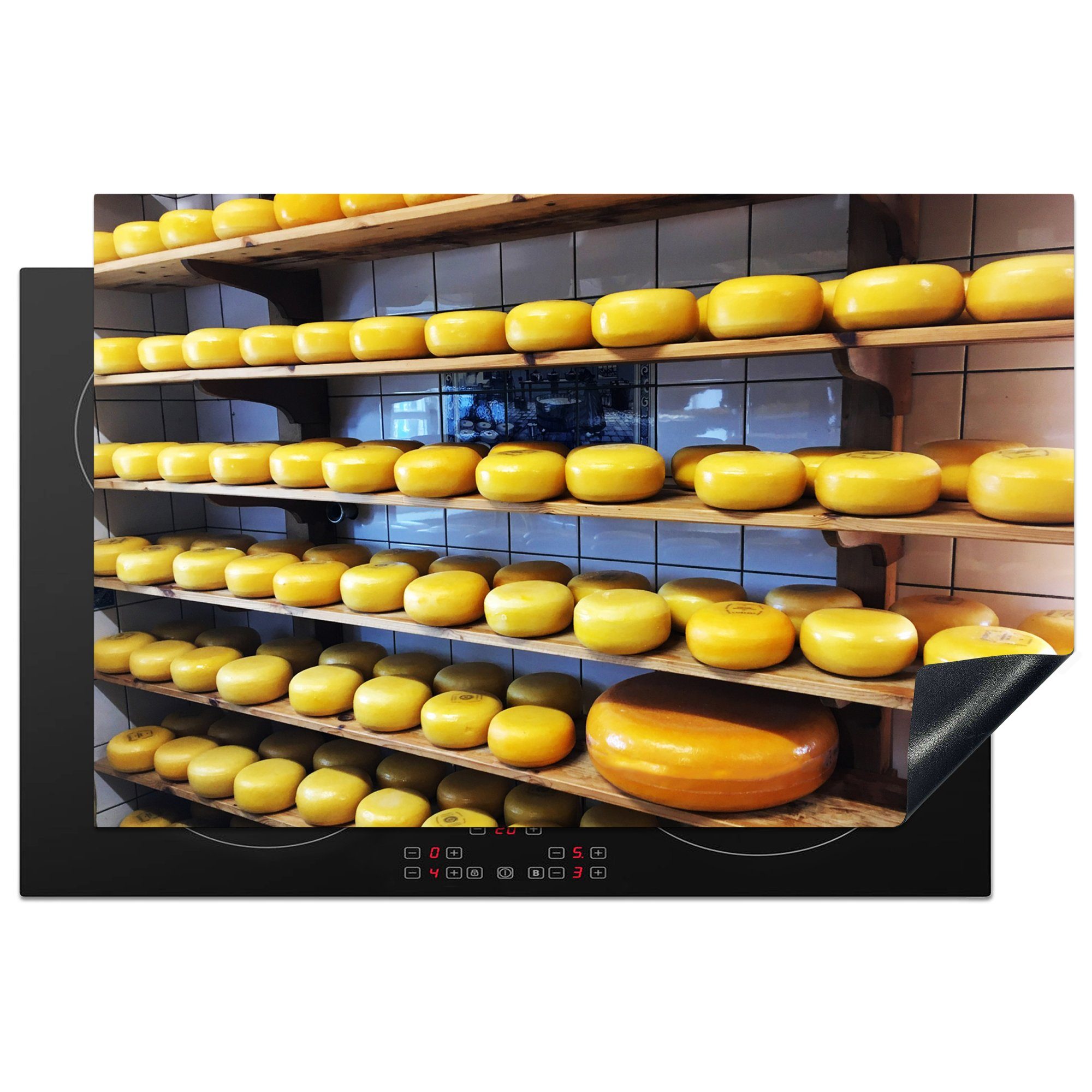 MuchoWow Herdblende-/Abdeckplatte Käse - Gelb - Gouda, Vinyl, (1 tlg), 81x52 cm, Induktionskochfeld Schutz für die küche, Ceranfeldabdeckung