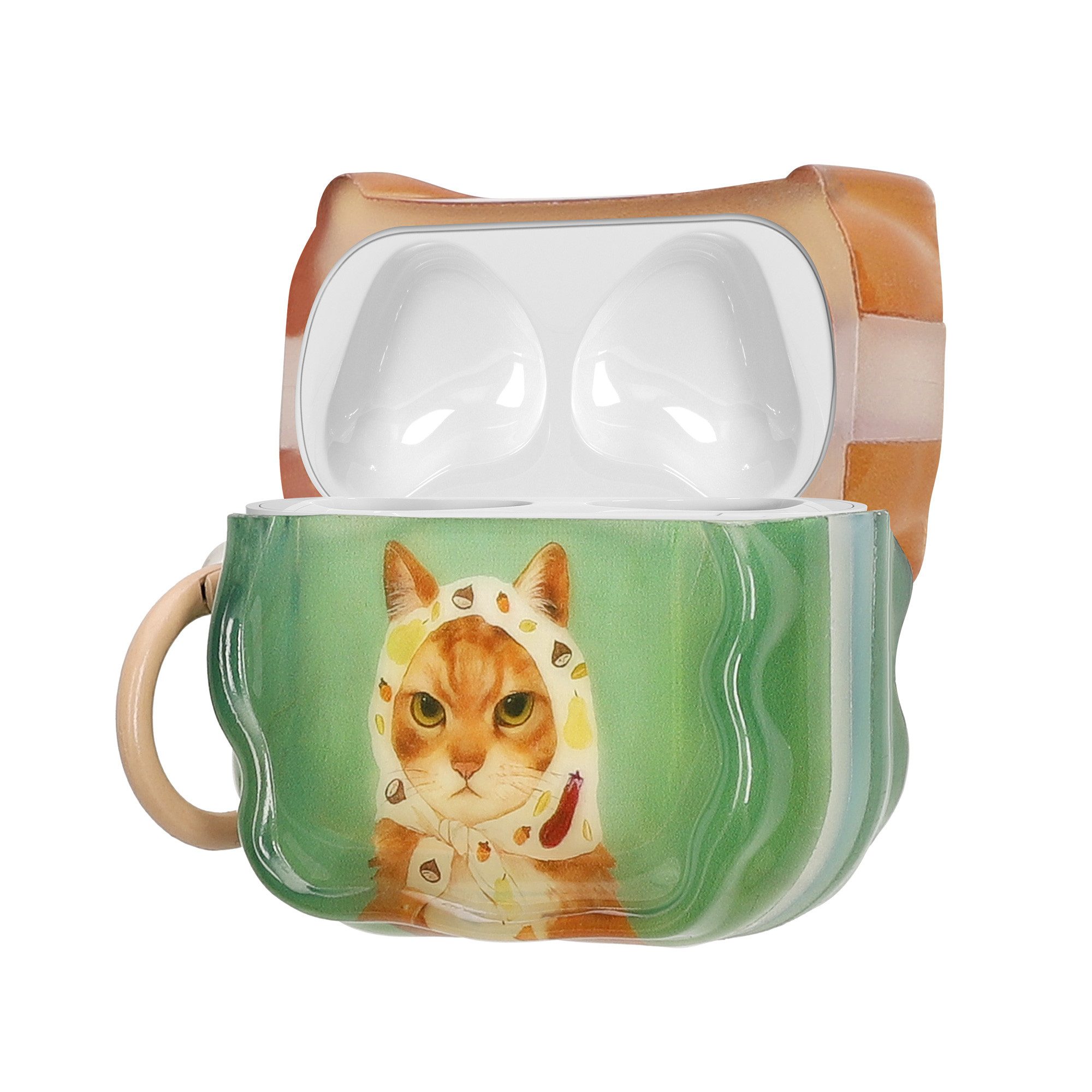 kwmobile Kopfhörer-Schutzhülle In-Ear Kopfhörer Case für Apple Airpods 4, Hülle mit Karabiner - Headphones Case - Katze mit Tuch Design