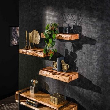 RINGO-Living Regal Wandregal Loryn in Natur-dunkel aus Akazienholz mit Schublade 3er-Set, Möbel