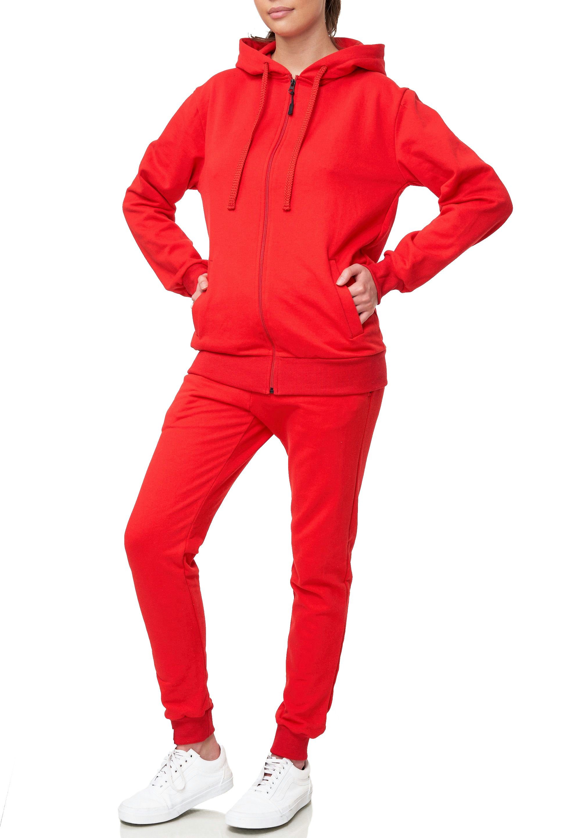 L.gonline Freizeitanzug Damen Jogginganzug, Freizeitanzug, Hausanzug 586 (Kapuzenjacke mit Reißverschluss, Hose, 2-tlg), Fitness Freizeit Casual