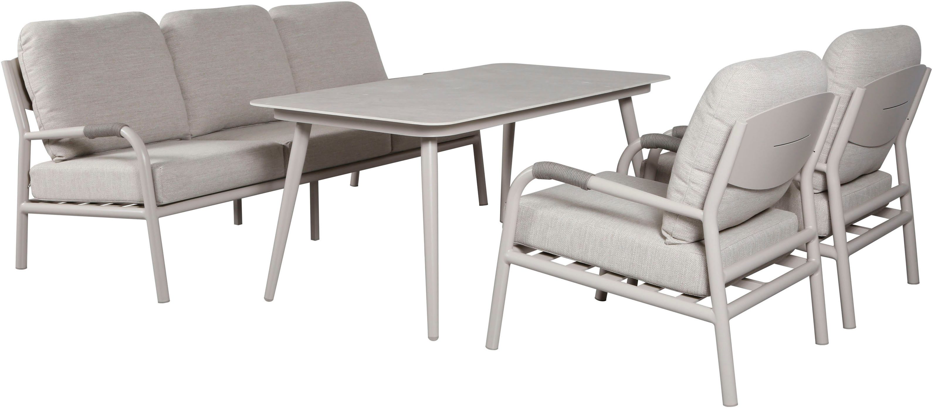 KONIFERA Gartenlounge-Set Fernando, (Set, 14-tlg., 1x 3er Bank, 2x Sessel, 4x Sitzauflagen, 5x Rückenauflagen, 1x Tisch), bestehend aus 2 Sesseln, 1 Sofa, 1 Tisch und Sitzauflagen. Reduzierter Preis € 1.099,99. Unverbindliche Preisempfehlung € 2.099,99