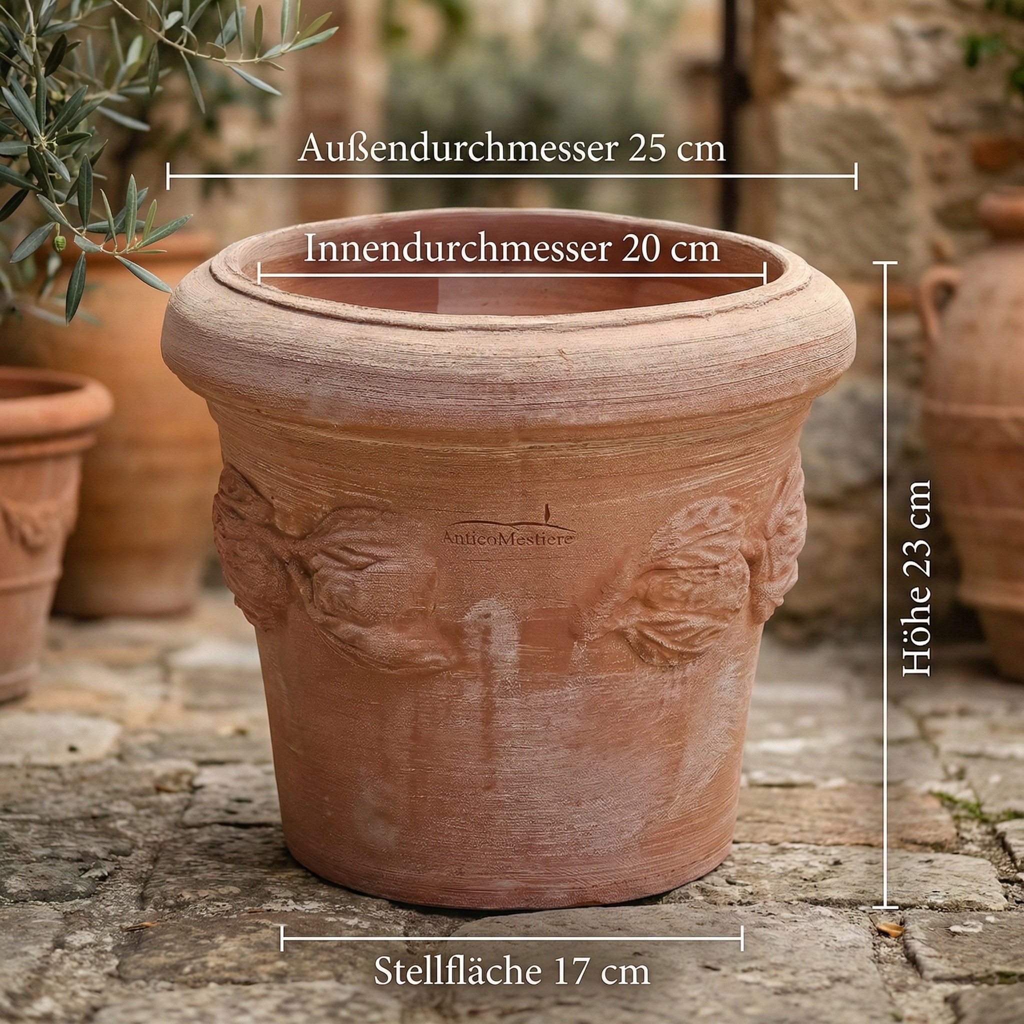 Teramico Blumentopf Pflanzgefäß Terrakotta "Limone" – Ø 26 cm – Handgefertigt (1 St), Frostfest, UV-Fest