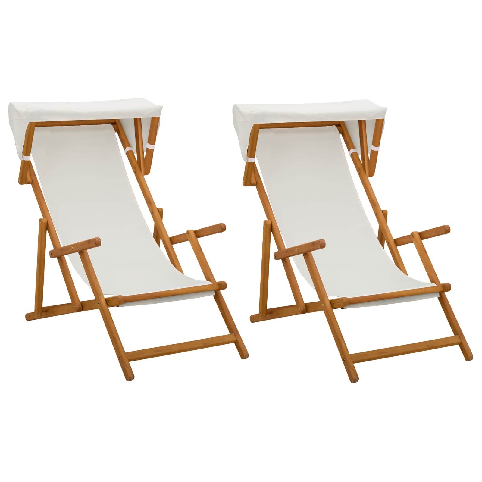 vidaXL Gartenliege Liegestuhl 2 pcs 3 Position Massives Eukalyptus Holz Creme, 2 St.