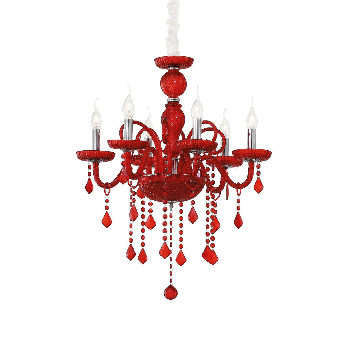 Ideal Lux Люстры Giudecca SP6 Kristall Люстры, Ø: 58 cm, Rot, LED wechselbar, Hängeleuchte
