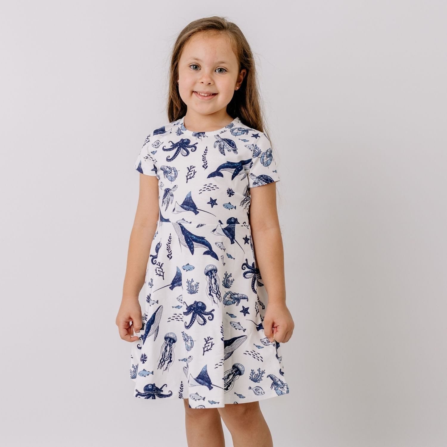 Walkiddy Jerseykleid Walkiddy Wal & Oktopus Kinder Bio Baumwolle GOTS Weiß - Bio Baumwolle,GOTS, Kinderbekleidung,nachhaltige Klamotten