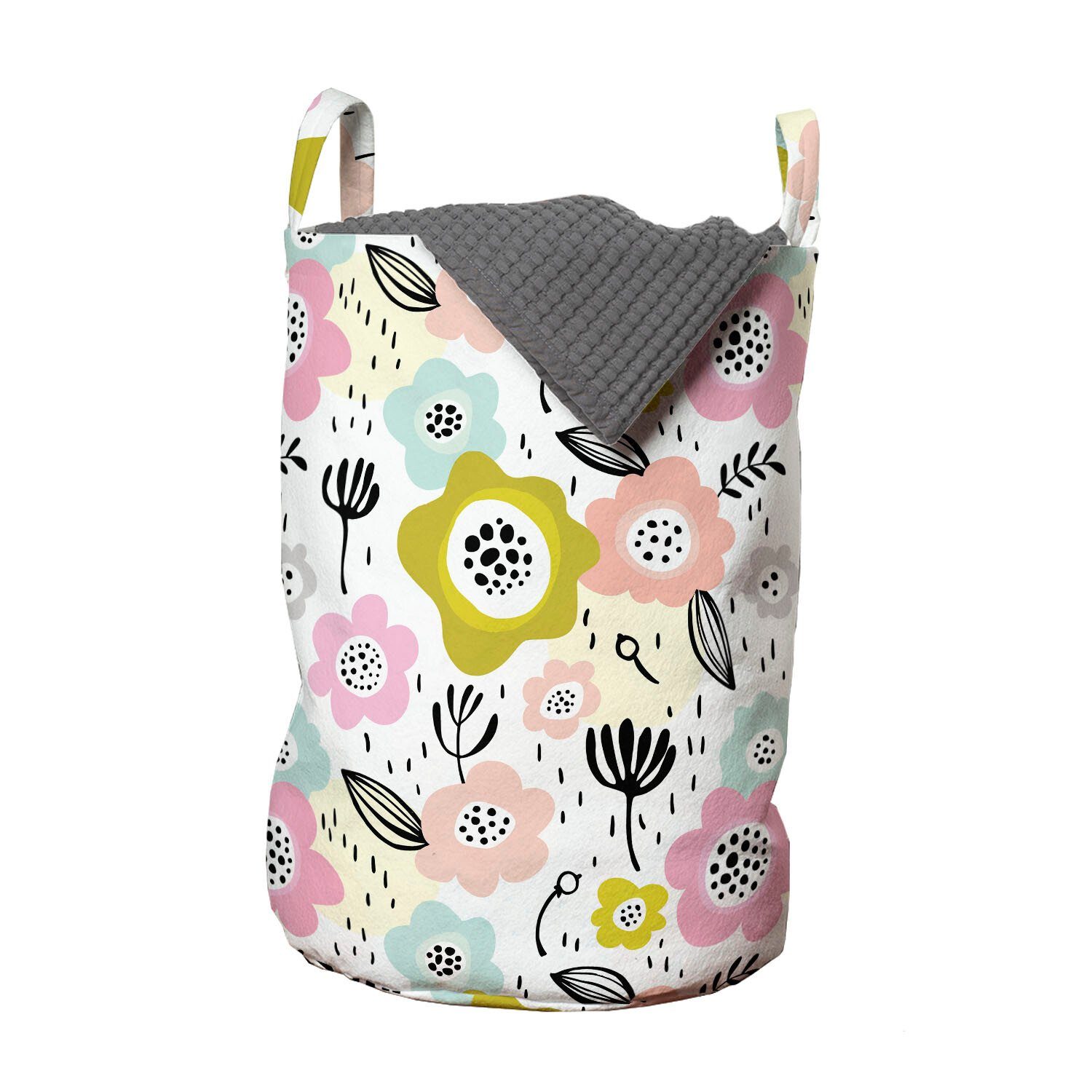 Abakuhaus Wäschesäckchen Wäschekorb mit Griffen Kordelzugverschluss für Waschsalons, Blumen Belaubt Design Bürsten Dashes