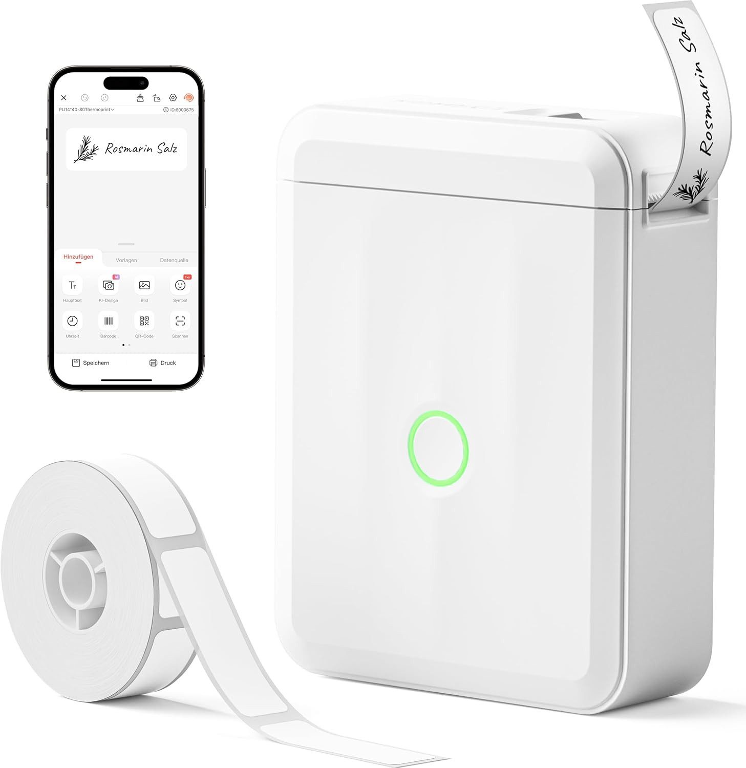 FELIXLEO D110 Bluetooth Etikettendrucker Namensaufkleber Weiss Etikettendrucker