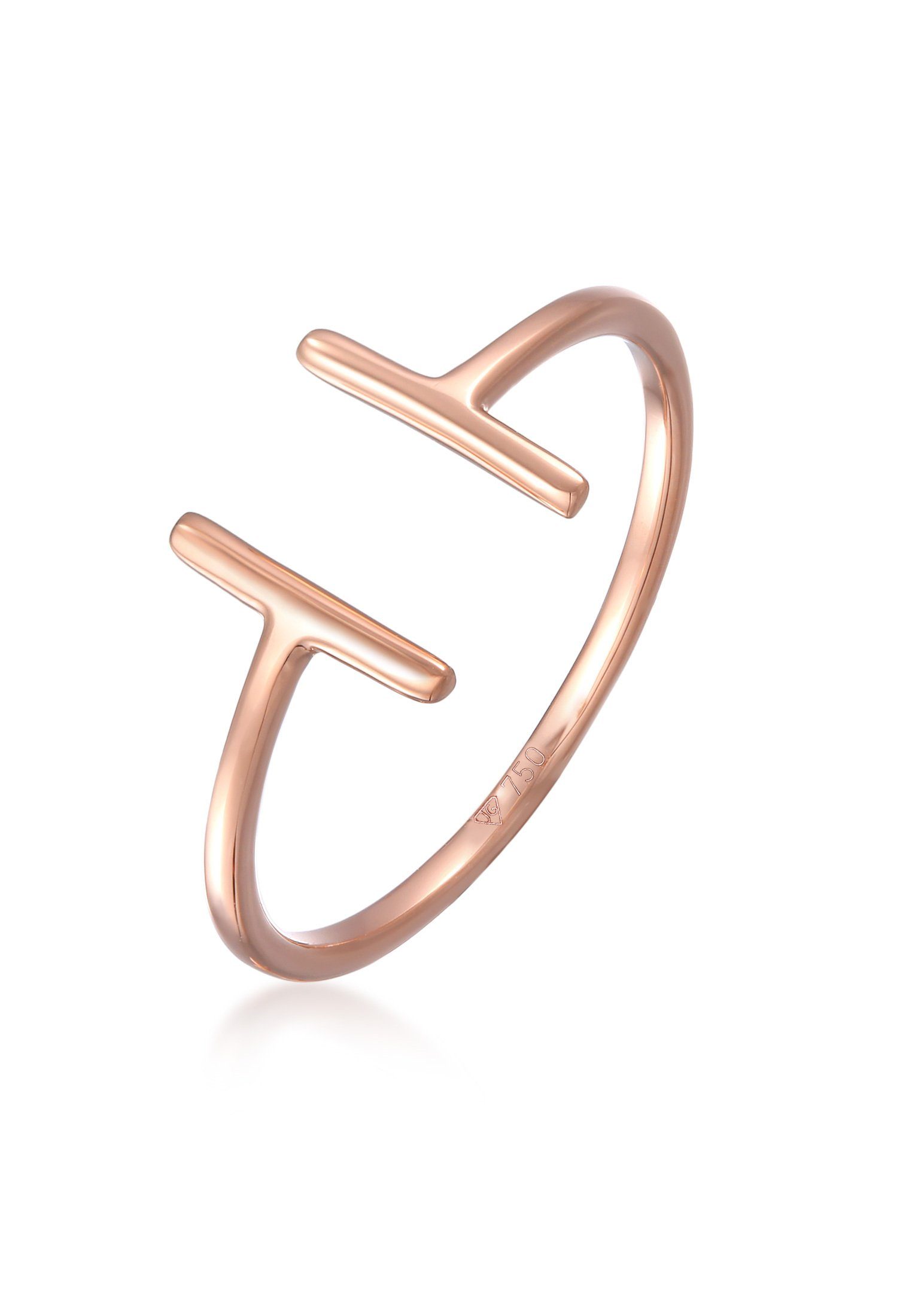Elli Premium Fingerring Geo Statement Basic Minimal 750 Roségold, Modischer  Damen Ring, feinem 750 Roségold (18 K)