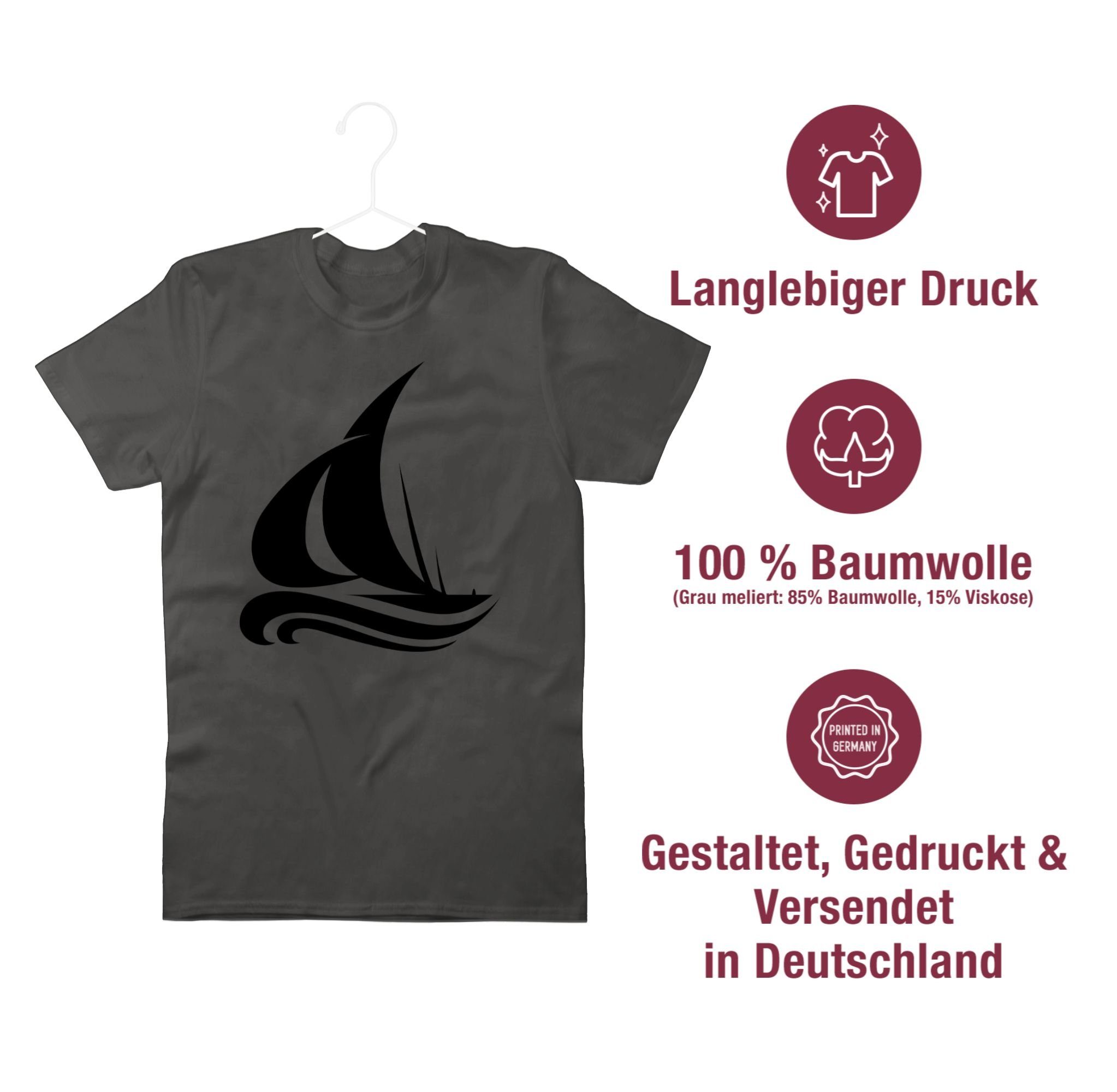 Dunkelgrau Deko Segelboot Schiff & 1 Boot Shirtracer T-Shirt Wellen