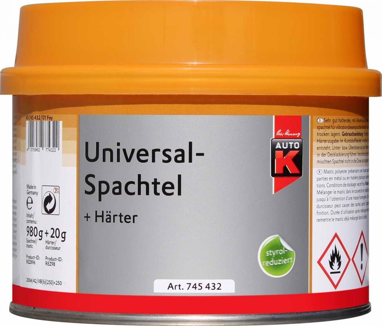 Auto-K Breitspachtel Universalspachtel + 1000g Auto-K Härter