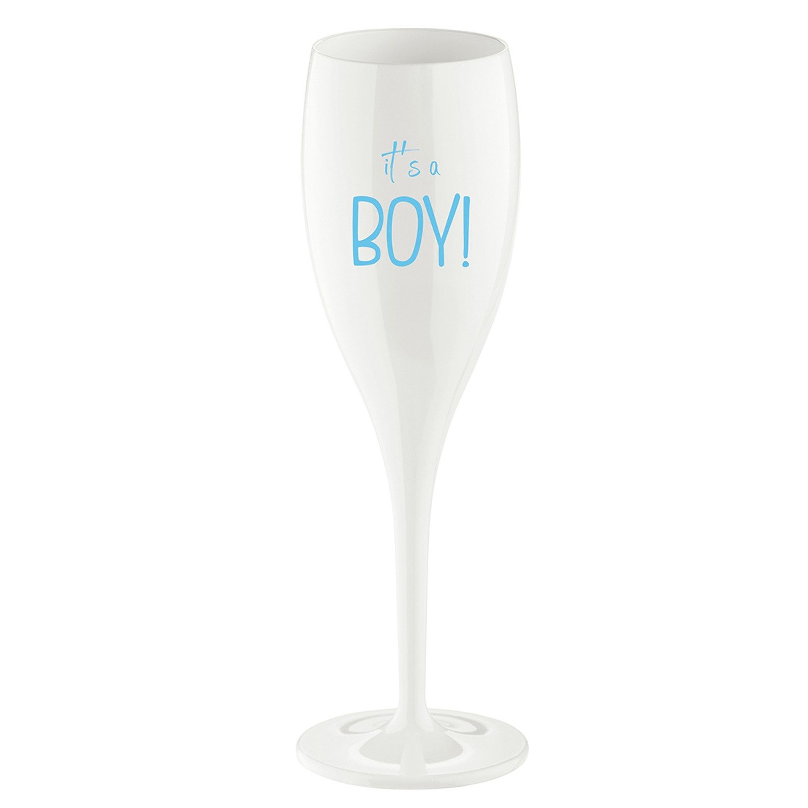 KOZIOL Sektglas Sektglas 100 ml mit Druck CHEERS No. 1 IT'S A BOY, 1-tlg., Kunststoff, Stielglas aus Kunststoff