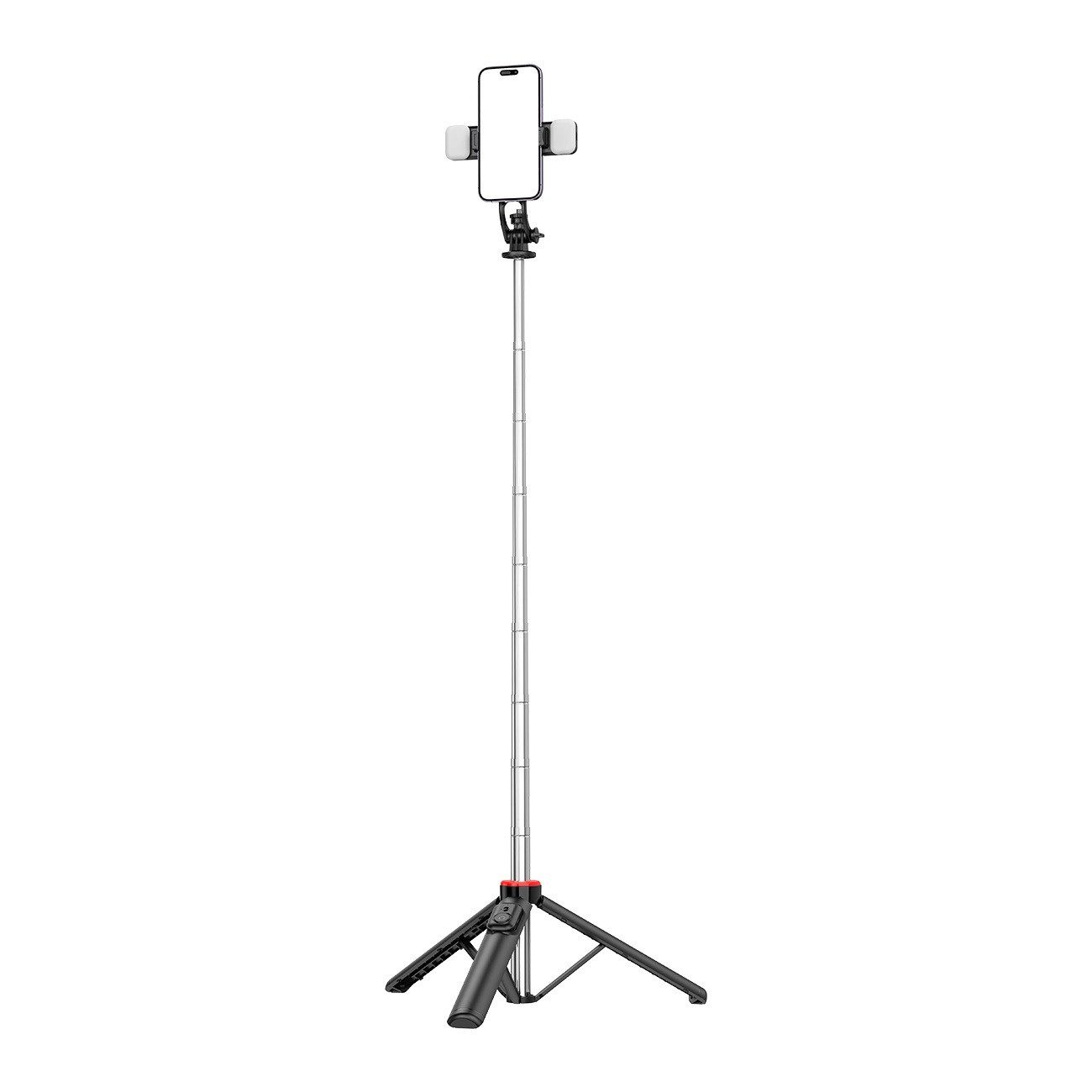Selfie-Stick Teleskopstativ 1,3 m mit Doppellampe Selfie-Stick mit LED Beleuchtung