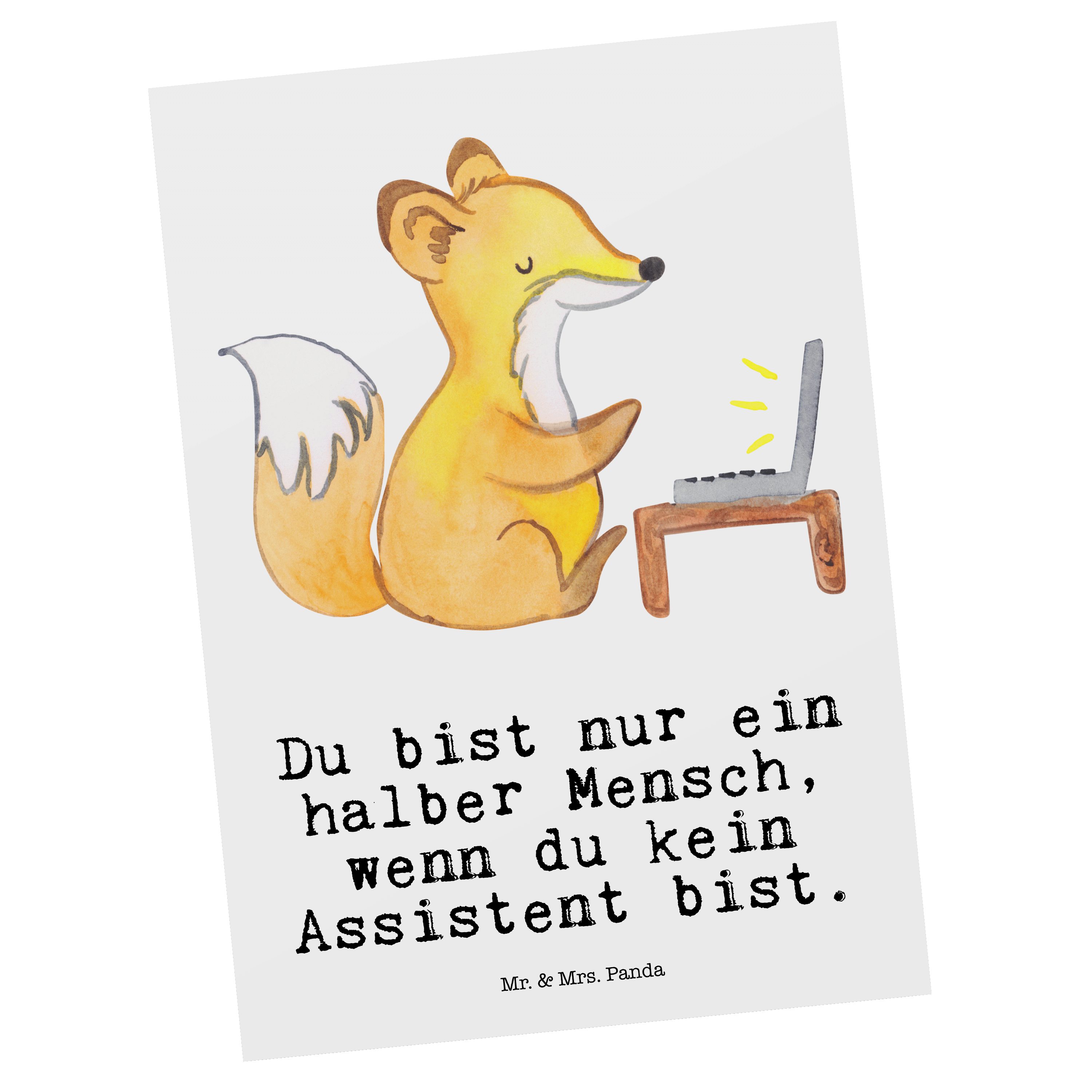Mr. & Mrs. Panda Postkarte Assistent mit Herz - Weiß - Geschenk, Dankeschön, Grußkarte, Karte, A
