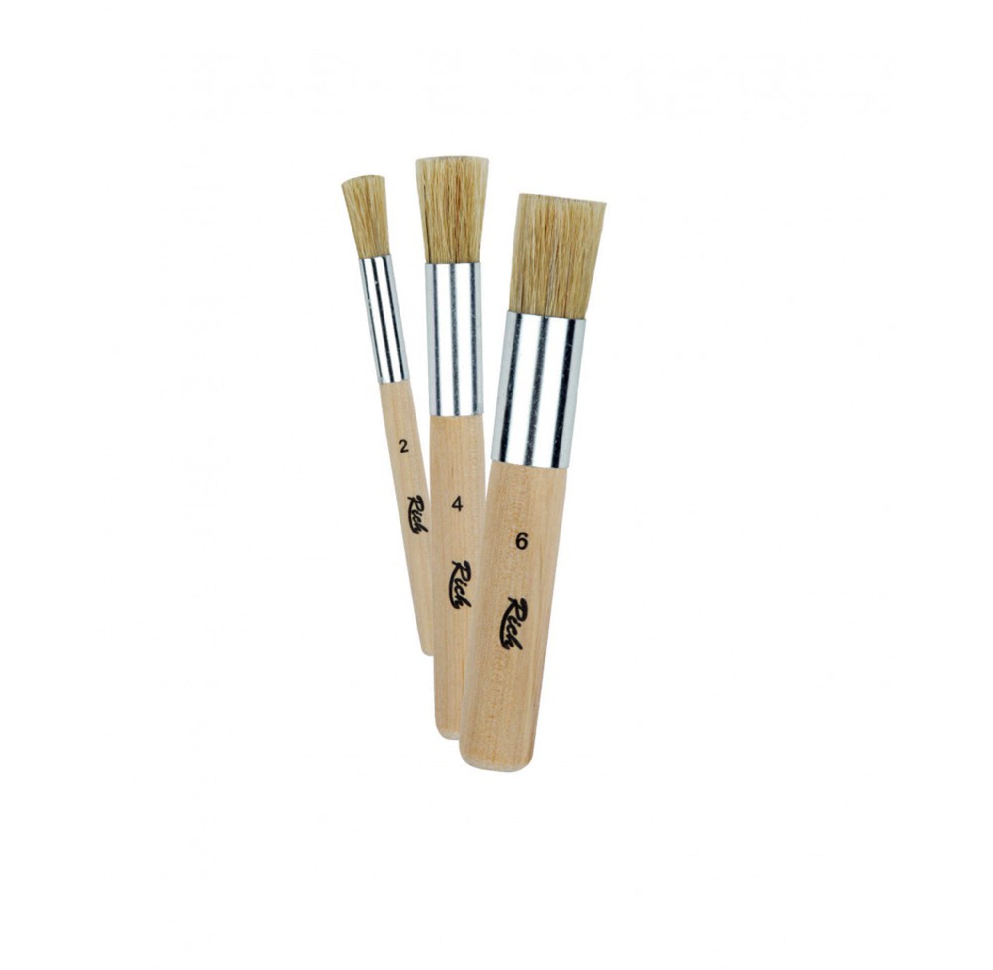 RICH Acrylfarbe Rich Stencil Brush Set 3-tlg-Natural Bristle, Ergonomic Wooden Handle