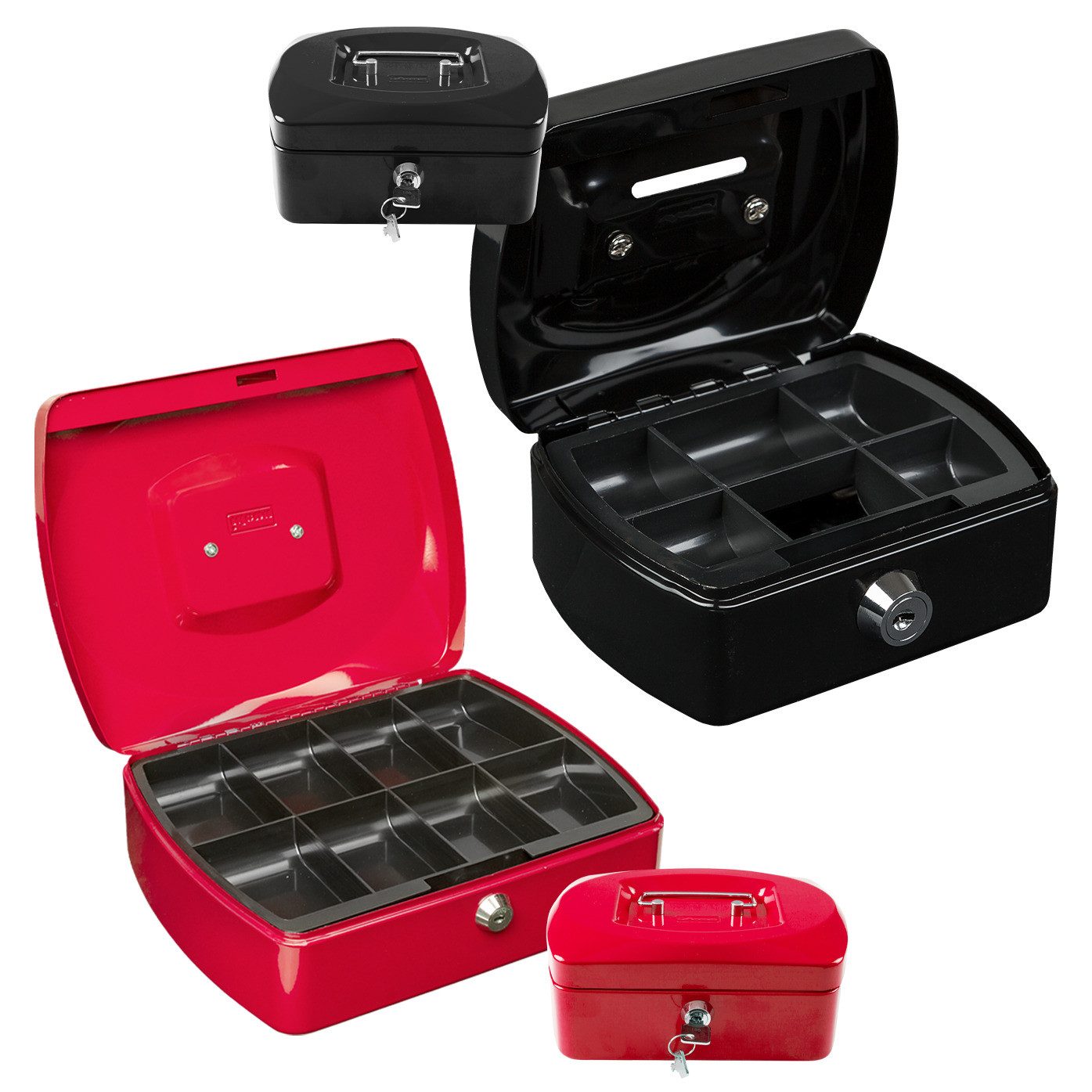 Idena Spardose Idena Set Geldkassetten Größe 10 rot 25x20x9cm & Mini schwarz 12x9,5x6