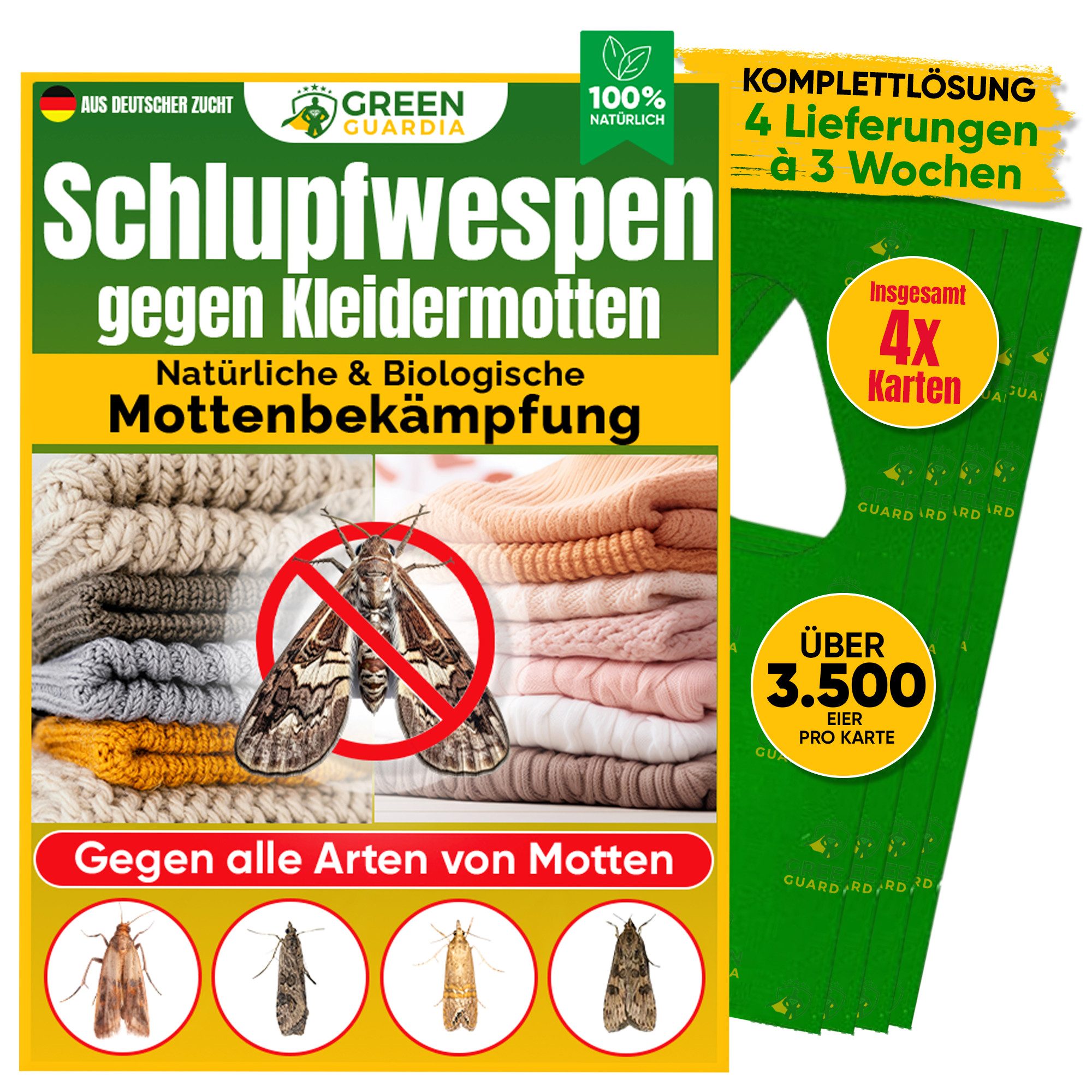 Insektenvernichter Schlupfwespen gegen Kleidermotten, 1-25 Karten -4-Fach-Lieferung-