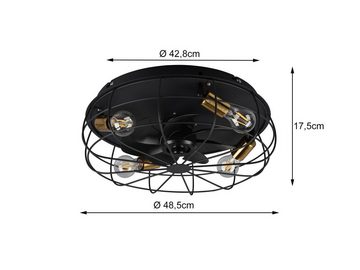 meineWunschleuchte LED Deckenleuchte, Ventilatorfunktion, LED wechselbar, Warmweiß, Deckenventilator-en mit Licht, Deckenlüfter Ventilator Schwarz Ø48,5cm