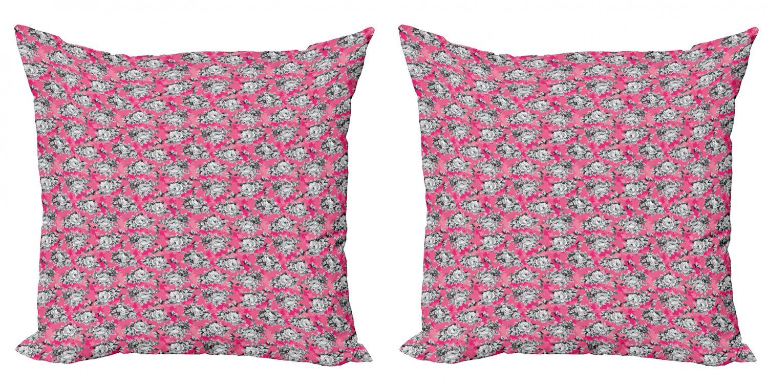 Versandhandel Kissenbezüge Modern Abakuhaus Doppelseitiger Pfingstrose Graustufen- (2 Stück), Blumen Digitaldruck, Rose Chintz Accent