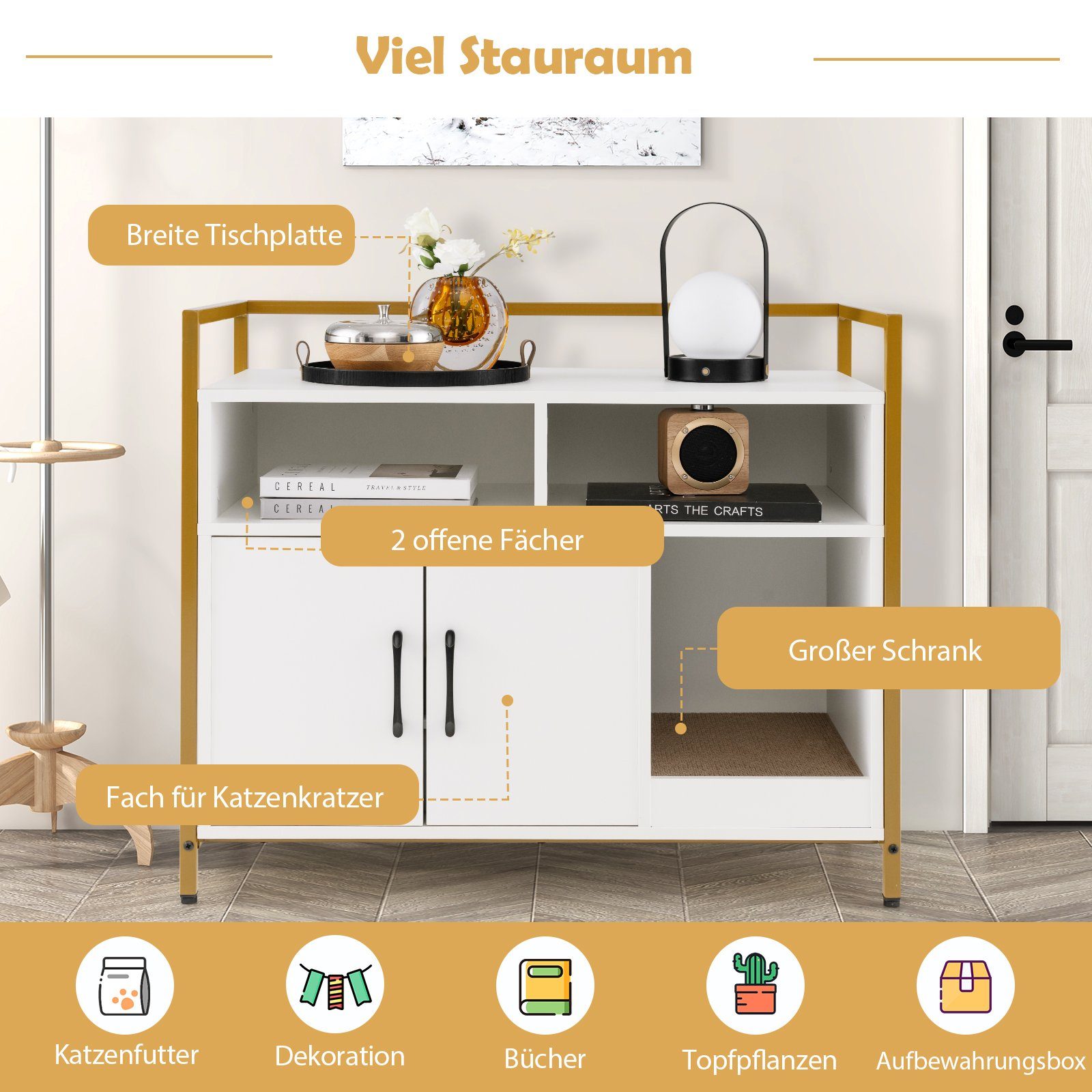 COSTWAY Tierhaus Katzenhaus, Katzenhöhle, mit offenem Regal & 2 Fächern