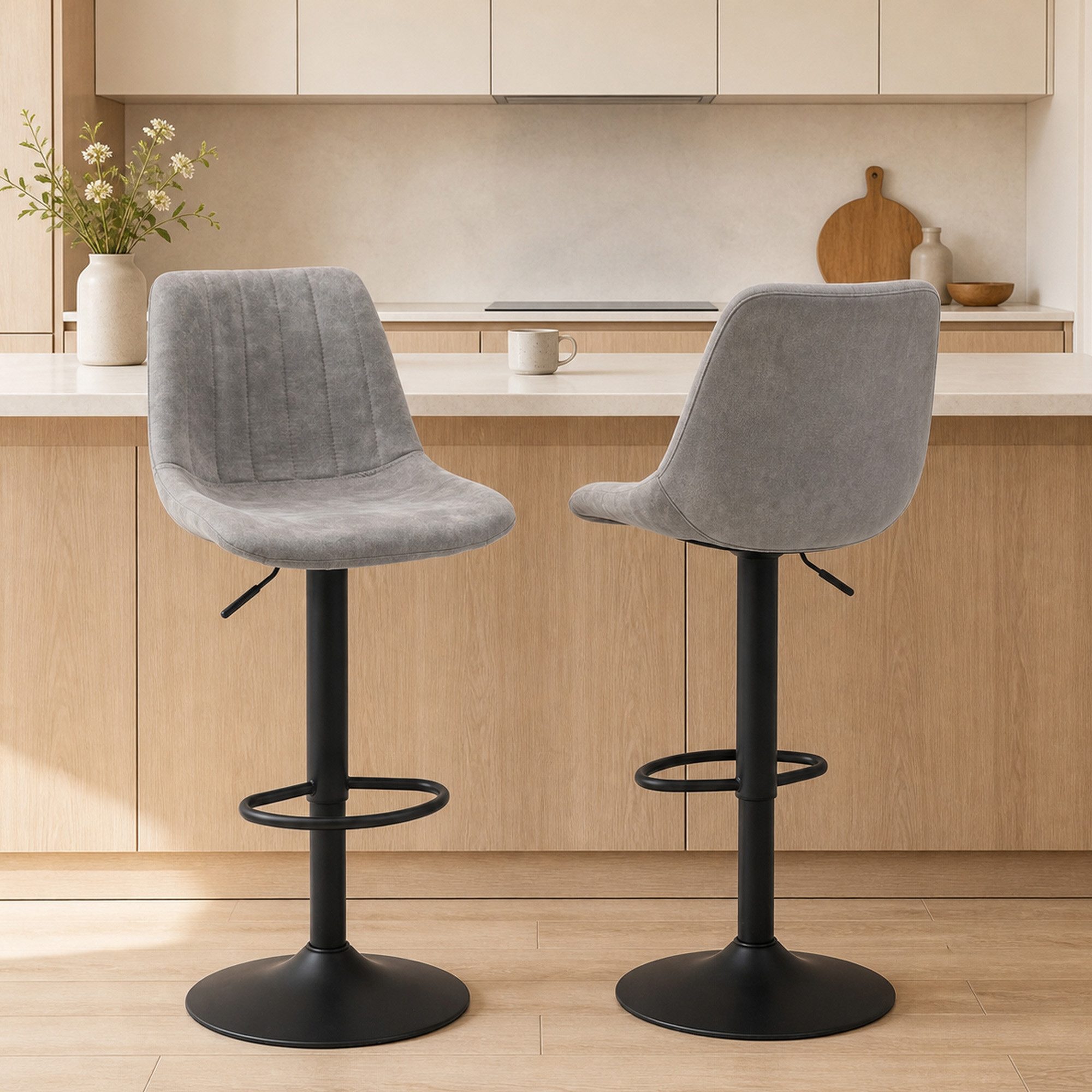 HOMCOM Barhocker Gepolstert Barstuhl mit Lehne (Set, 2 St., 2er Set), 360° drehbar, höhenverstellbar