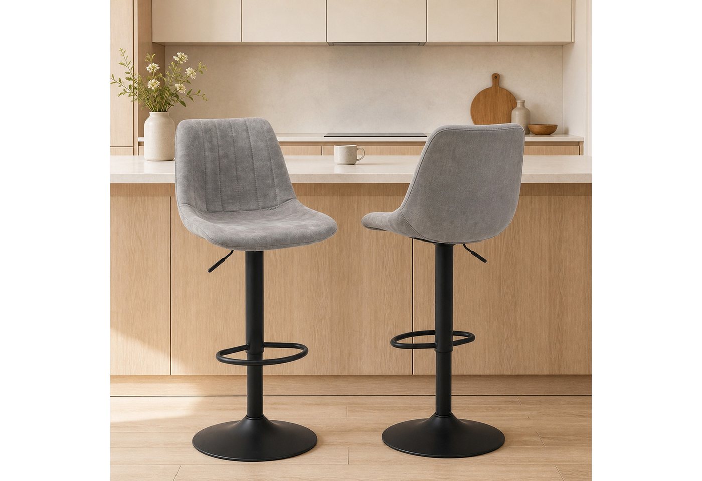 HOMCOM Barhocker Gepolstert Barstuhl mit Lehne (Set, 2 St., 2er Set), 360° drehbar, höhenverstellbar
