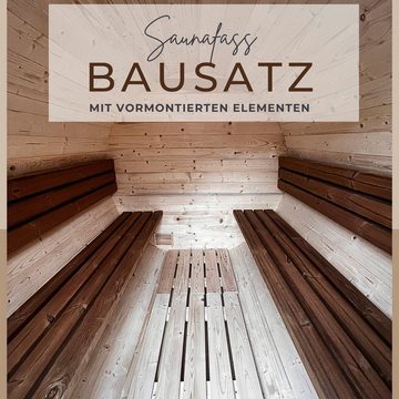 EDEN Holzmanufaktur Fasssauna Bausatz, Teile vormontiert Fichte Remmers Lasur, BxTxH: 202 x 202 x 211 cm, 45 mm, (Set) inkl. Zubehör