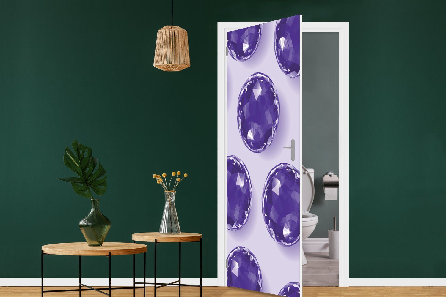 bedruckt, Edelsteinen, (1 mehreren St), Eine 75x205 violetten für Illustration Matt, MuchoWow Türtapete cm Fototapete mit Tür, Türaufkleber,