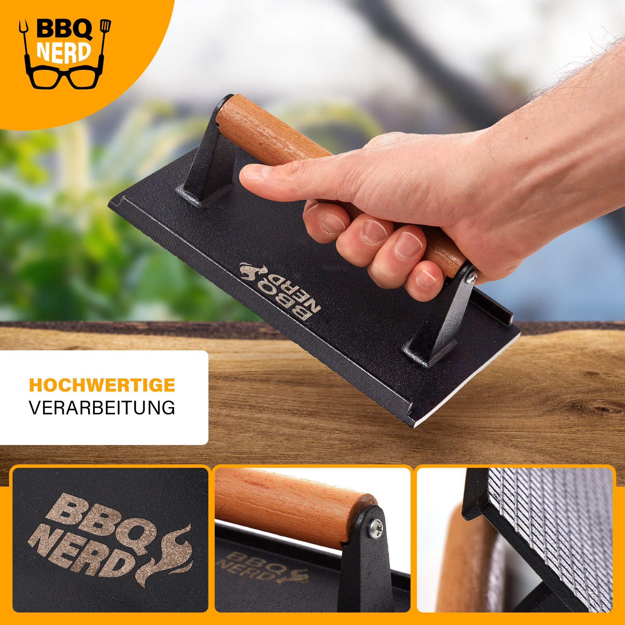 BBQ Nerd Burgerpresse Gusseisen Fleischbeschwerer 21x11cm