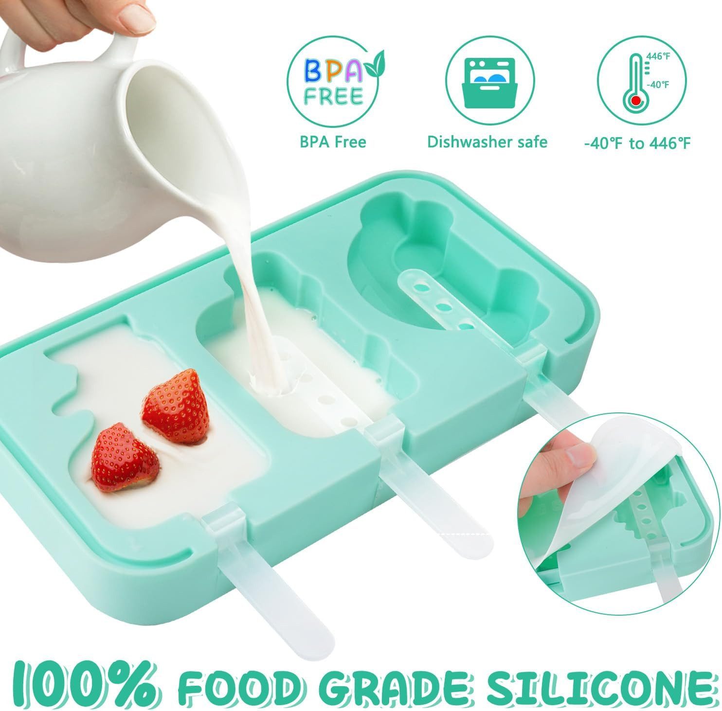 FELIXLEO Eisform 2er Set Eis am Stiel Formen Silikon mit 12 Sticks Ice Lolly Mold, (1-tlg)