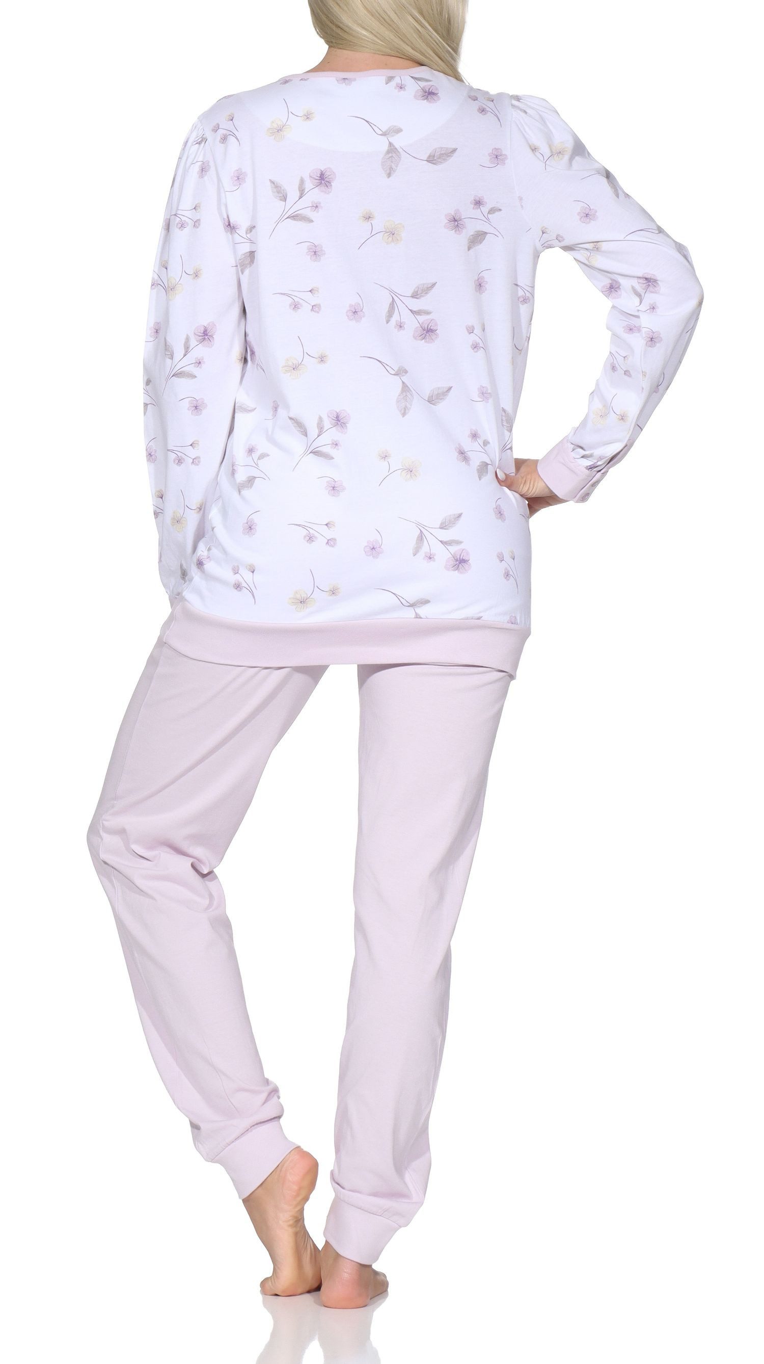 Normann Pyjama Damen fraulicher Langarm Schlafanzug mit Bündchen im klassischen Look – Bild 4 von 5