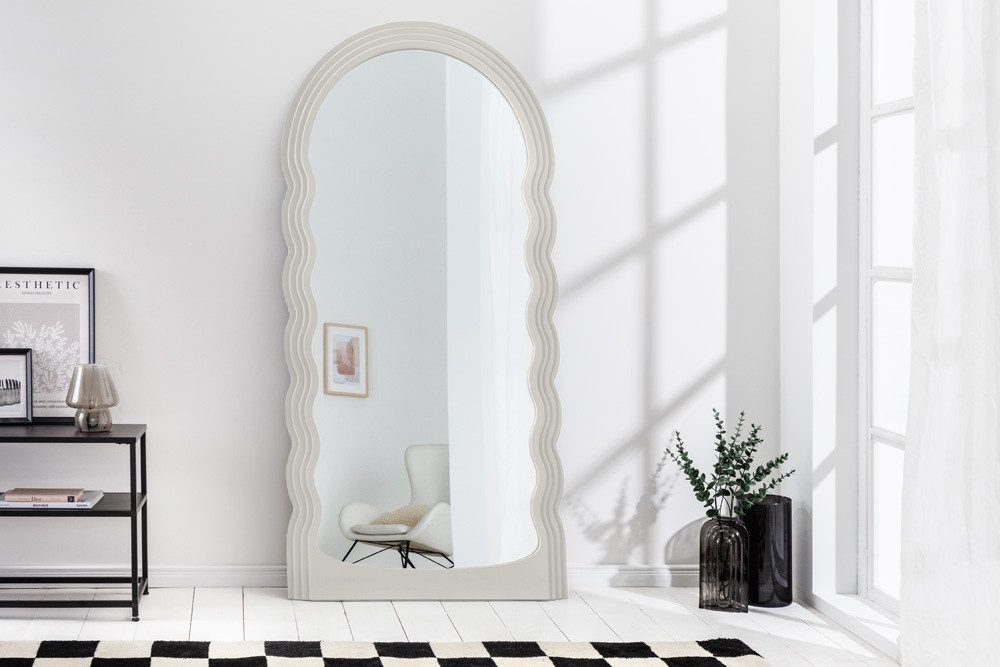 riess-ambiente Wandspiegel WAVE 160cm weiß - Rundbogen, Wellenmuster, lacki günstig online kaufen