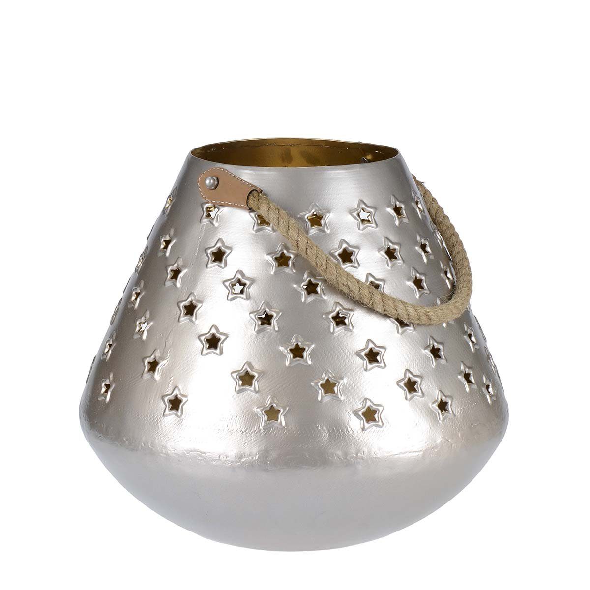 locker Laterne Gr. M (kein Set), Metall, Sterne, Kerzenhalter, Indoor, Outdoor, silber