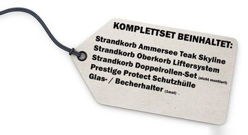 bene living Strandkorb Ammersee 2-Sitzer Teak - PE grau - Skyline München, BxTxH: 125x80x165 cm, Volllieger ca. 175 Grad, Ostsee-Strandkorb Komplettset