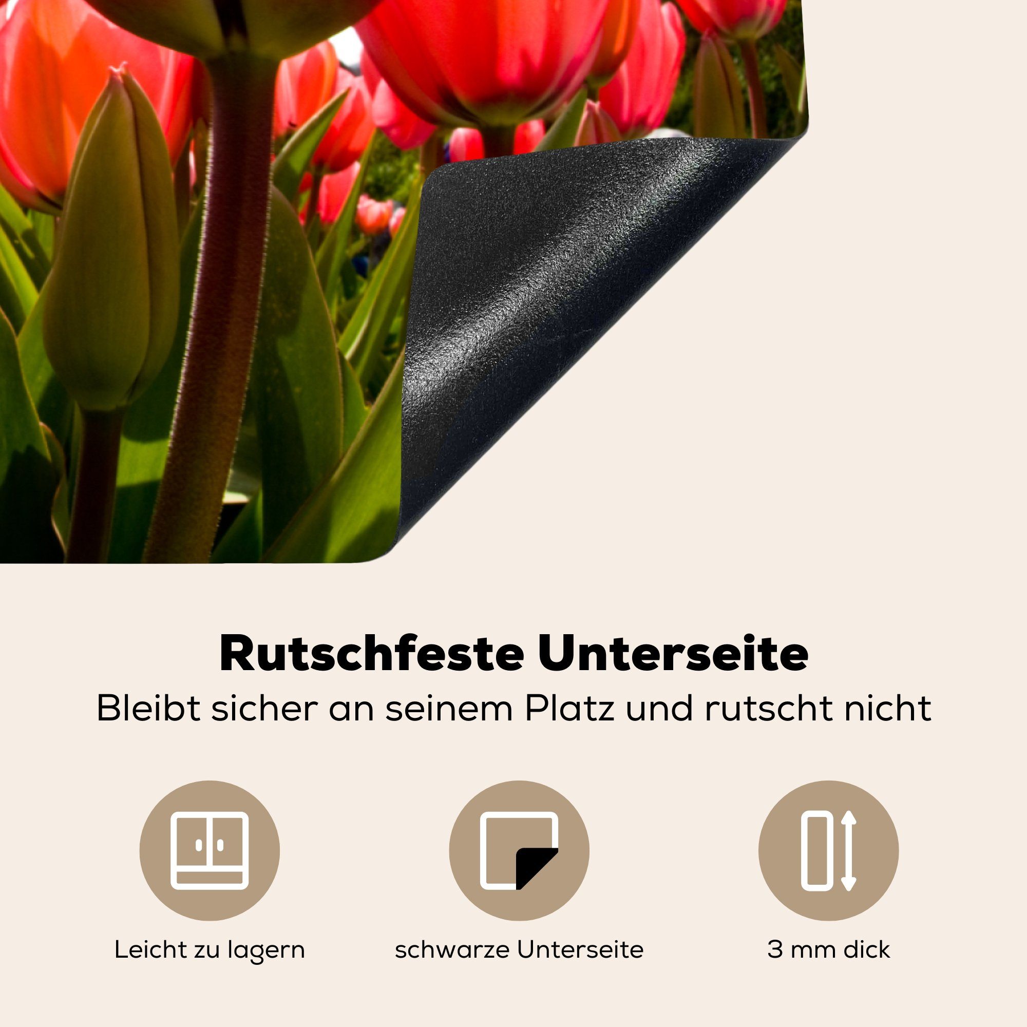 küche, Induktionskochfeld - Ceranfeldabdeckung die MuchoWow 81x52 (1 - Tulpen Schutz für Sonne, Herdblende-/Abdeckplatte tlg), Vinyl, Blumen cm,