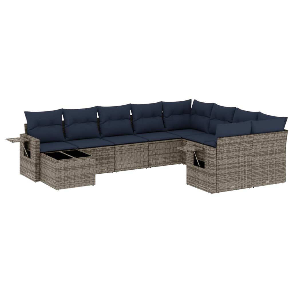 vidaXL Gartenlounge-Set 10-teiliges Gartensofa-Set mit Kissen, grau, Polyrattan, (1-tlg)