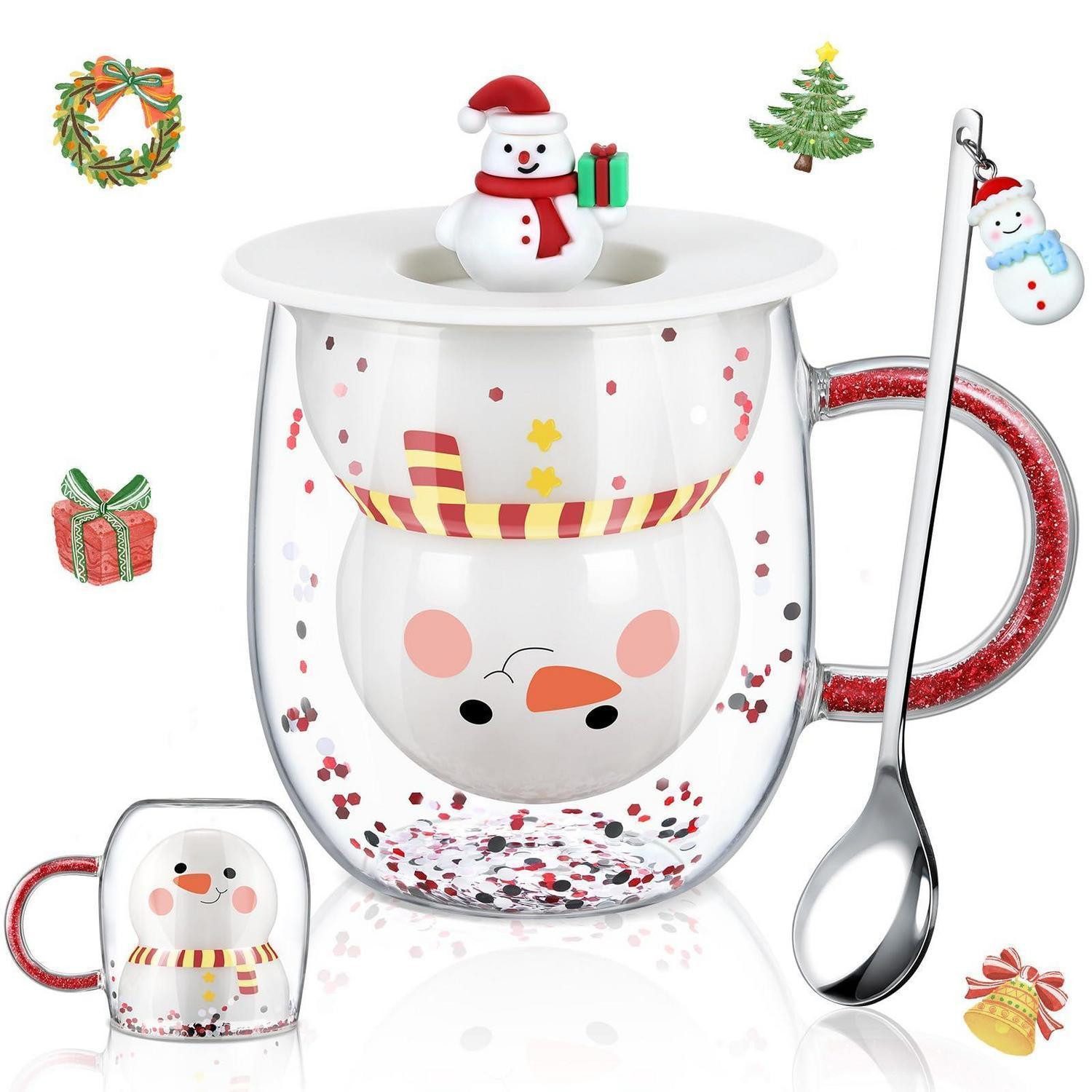 LuxusKollektion Latte-Macchiato-Glas Doppelwandige Weihnachtstasse Schneemann 240ml, Glas