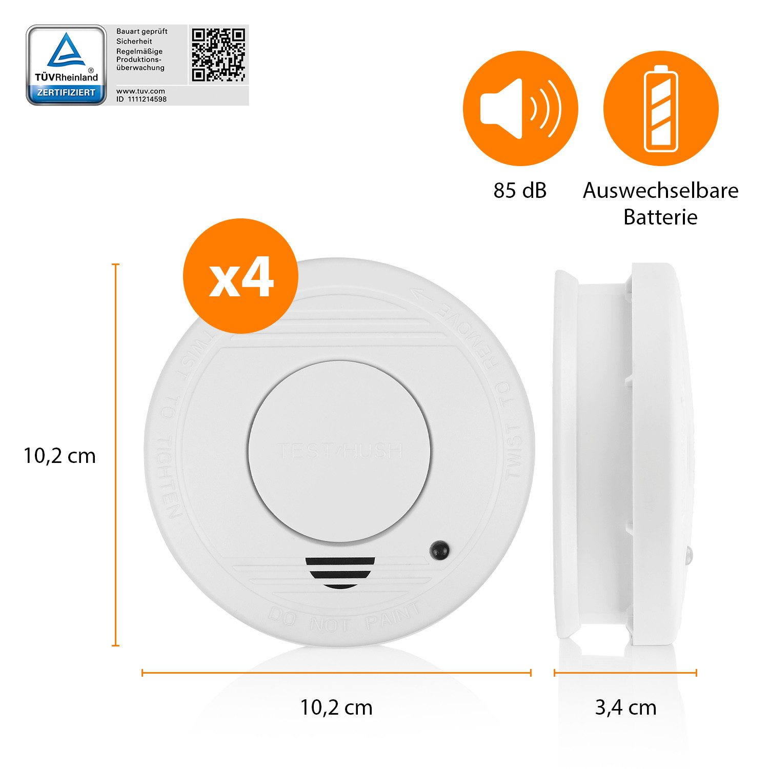 smartwares 10.100.41 Rauchmelder (Optischer Sensor - Auswechselbare Batterie 1 Jahr - Testtaste)