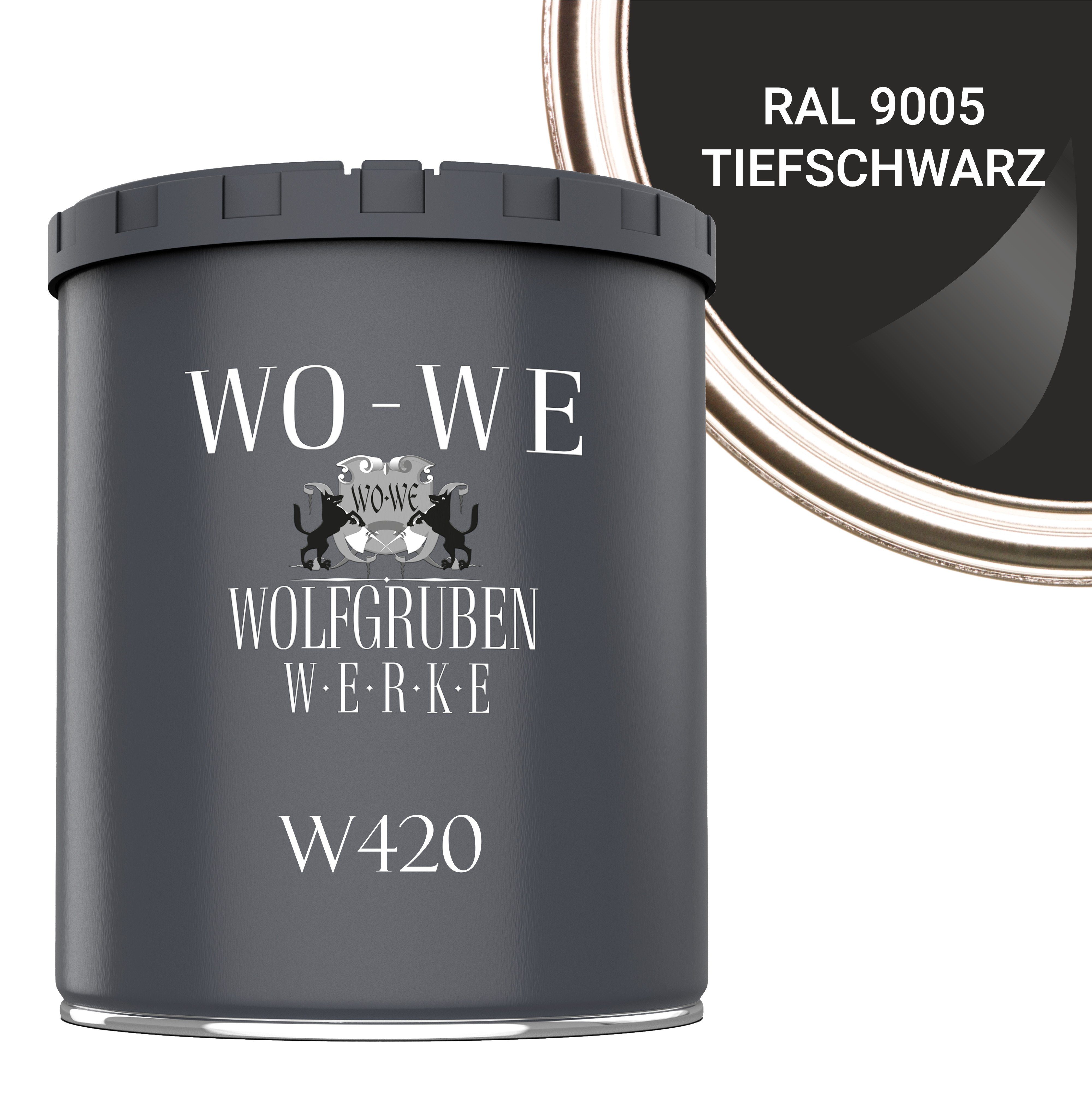 RAL Holzanstrich WO-WE Tiefschwarz Seidenglänzend, W420, Wetterschutzfarbe 9005 1-10L, Holzlack Wasserbasis Holzfarbe