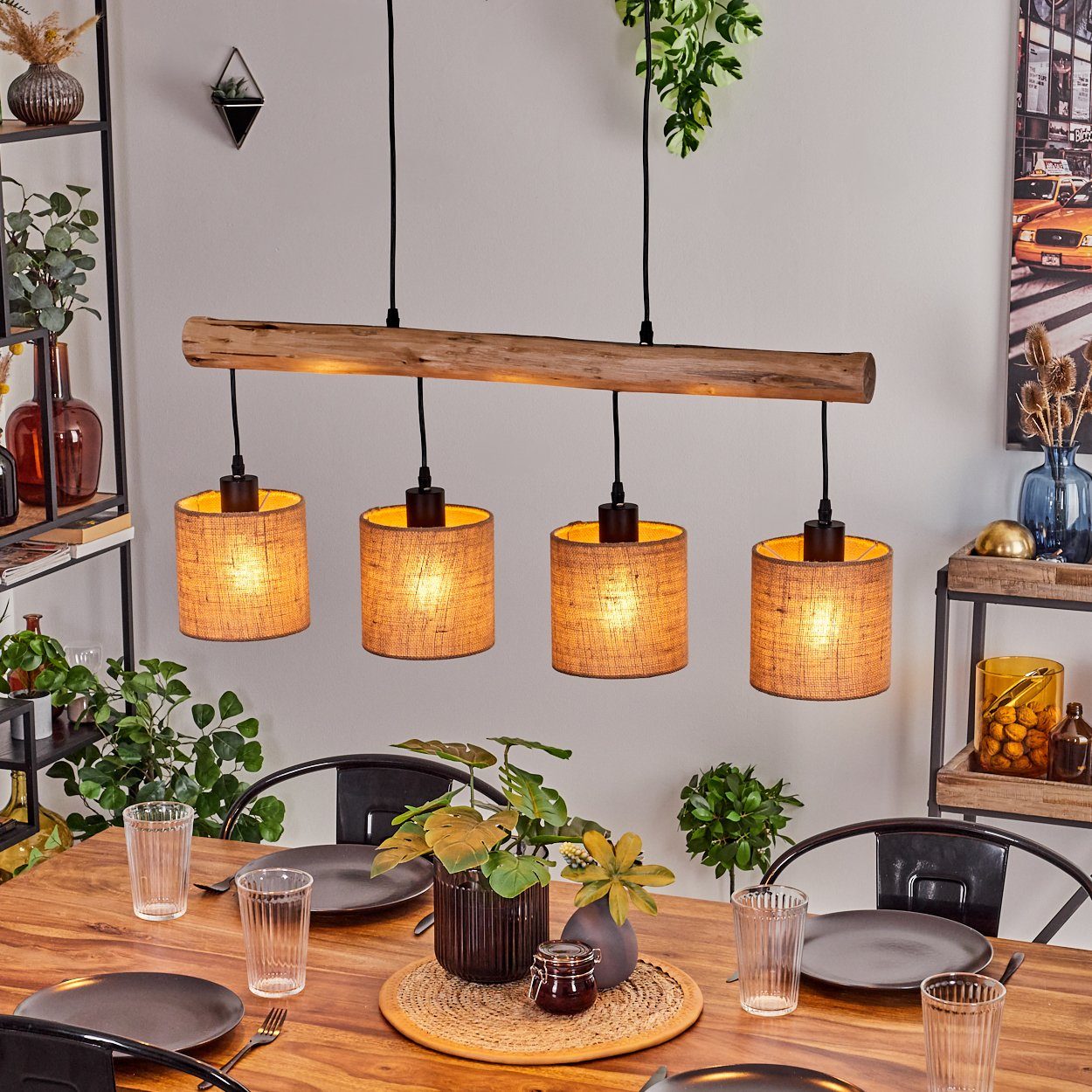 hofstein Pendelleuchte moderne Hängelampe aus Holz/Metall/Leinen günstig online kaufen