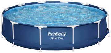 Bestway Framepool Steel Pro™ (Set), Frame Pool mit Filterpumpe Ø 366x76 cm, dunkelblau