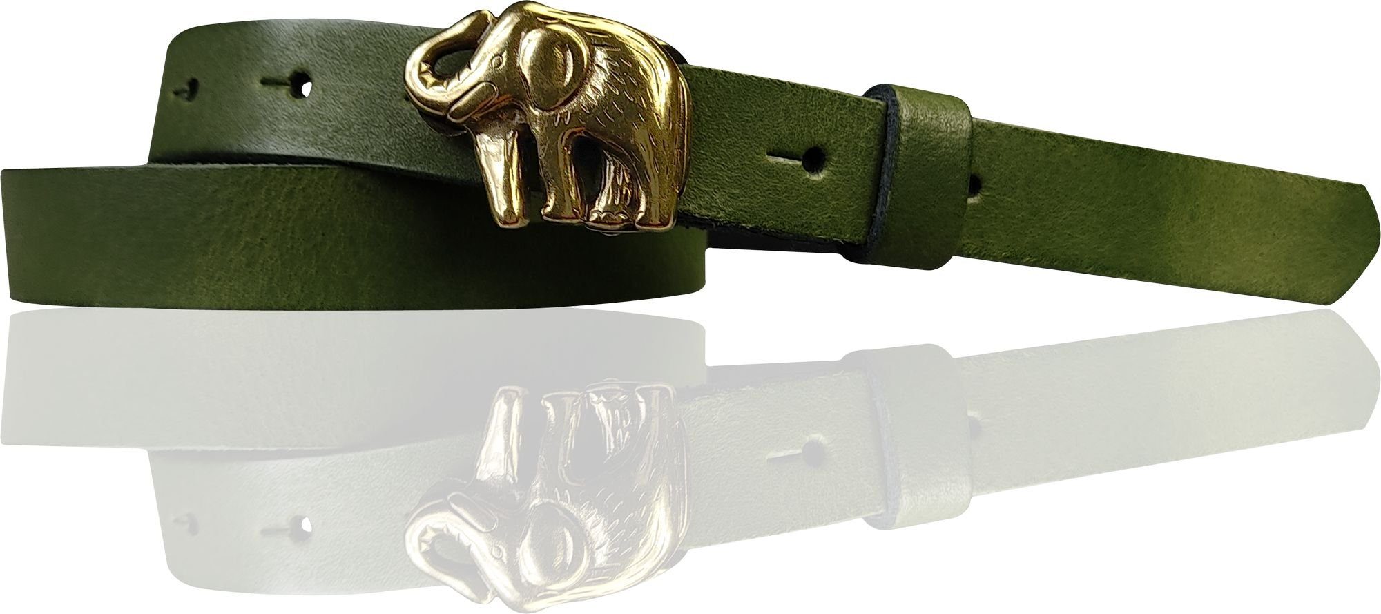 mit Khaki Ledergürtel FRONHOFER 18726 Elefantenschnalle, Kindergürtel goldener cm Hüftgürtel 2