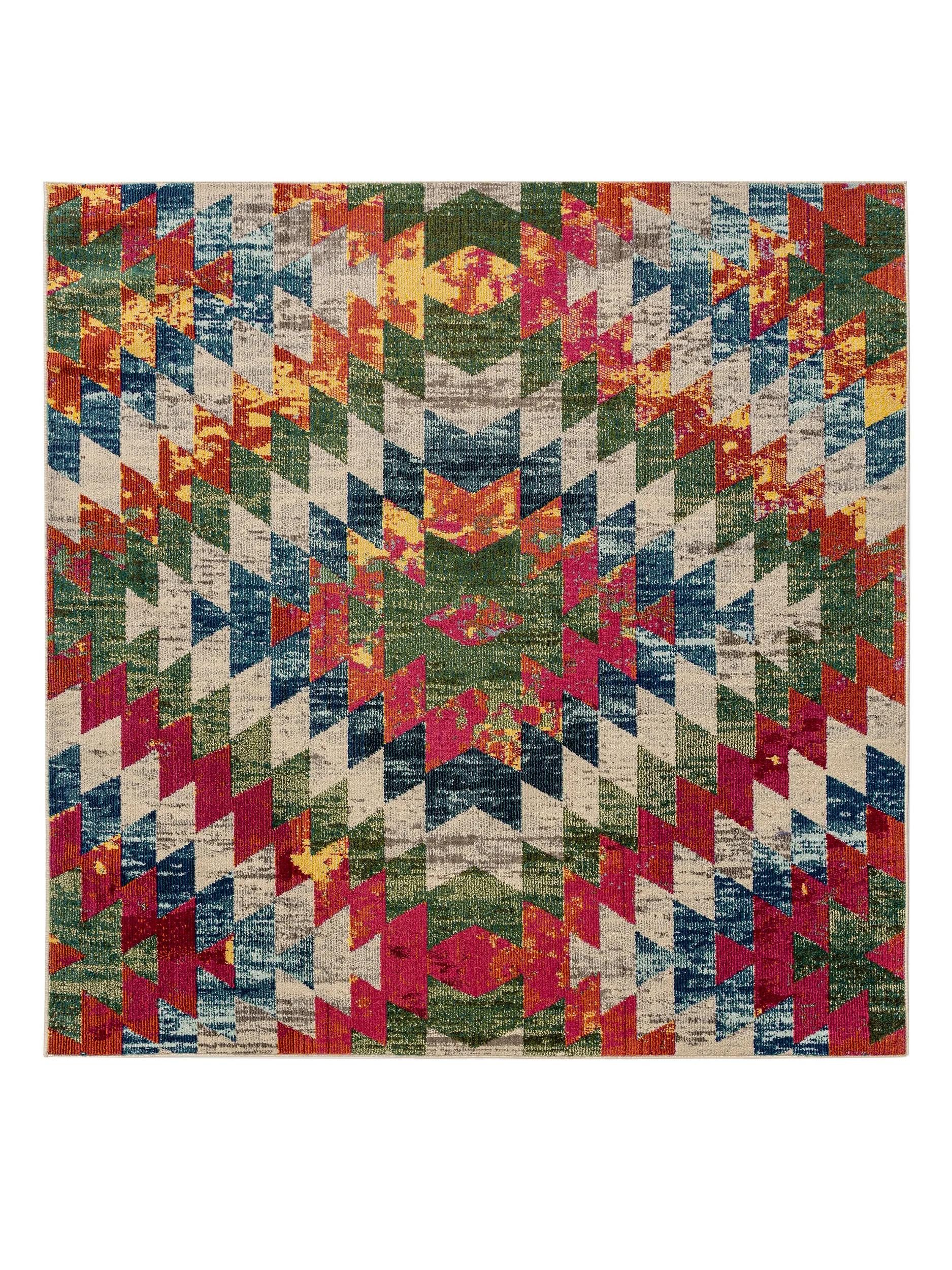 benuta Teppich Casa, quadratisch, Höhe: 11 mm, Teppich Wohnzimmer, Esszimmer, Schlafzimmer, Flur, Farbenfroh, Retro