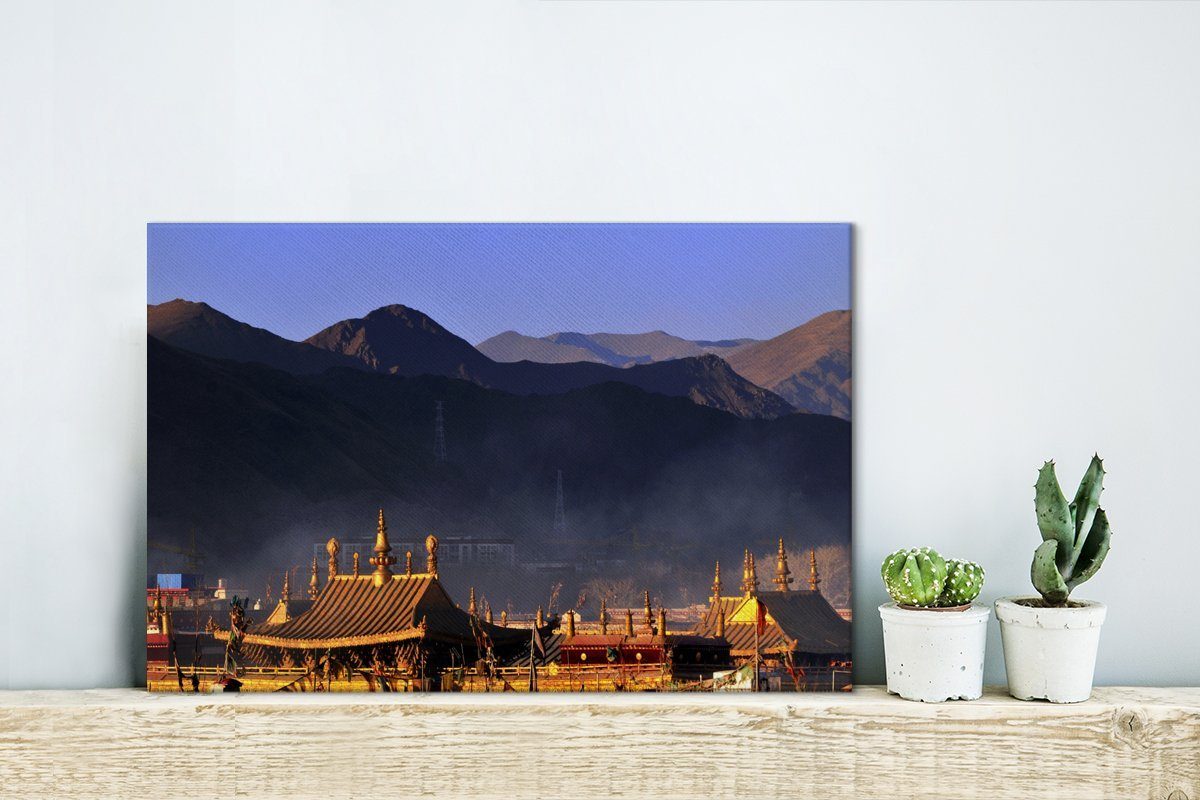OneMillionCanvasses® Leinwandbild Der Jokhang-Tempel mit St), cm Lhasa Wanddeko, Bergen (1 Leinwandbilder, 30x20 Aufhängefertig, Hintergrund Tibet, im Wandbild