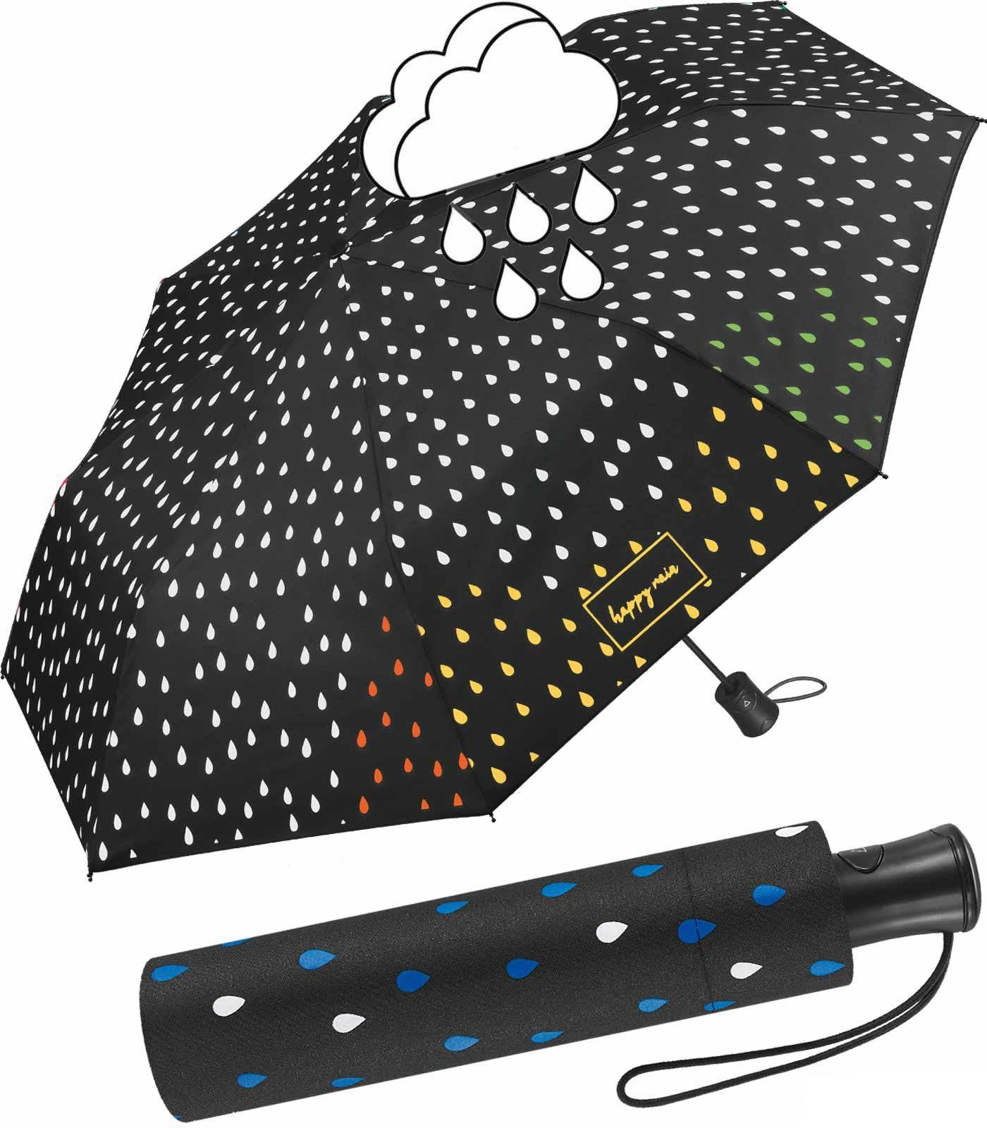 HAPPY RAIN Langregenschirm schöner Damen-Regenschirm mit Auf-Automatik, die weißen Tropfen färben sich bei Nässe bunt