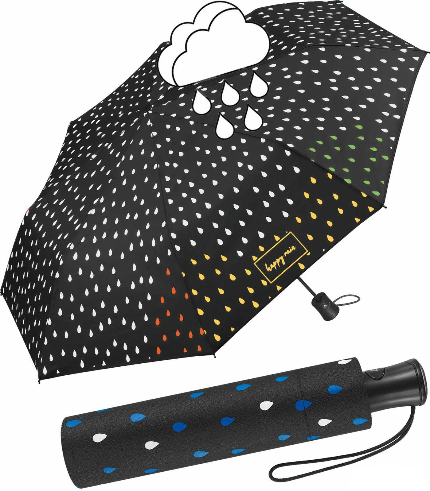 HAPPY RAIN Stockregenschirm schöner Damen-Regenschirm mit Auf-Automatik, die weißen Tropfen färben sich bei Nässe bunt