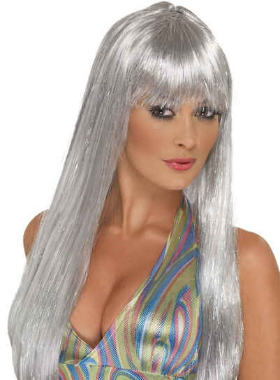 Smiffys Kostüm-Perücke Disco Glitter silber, 70s bis in die Haarspitzen!