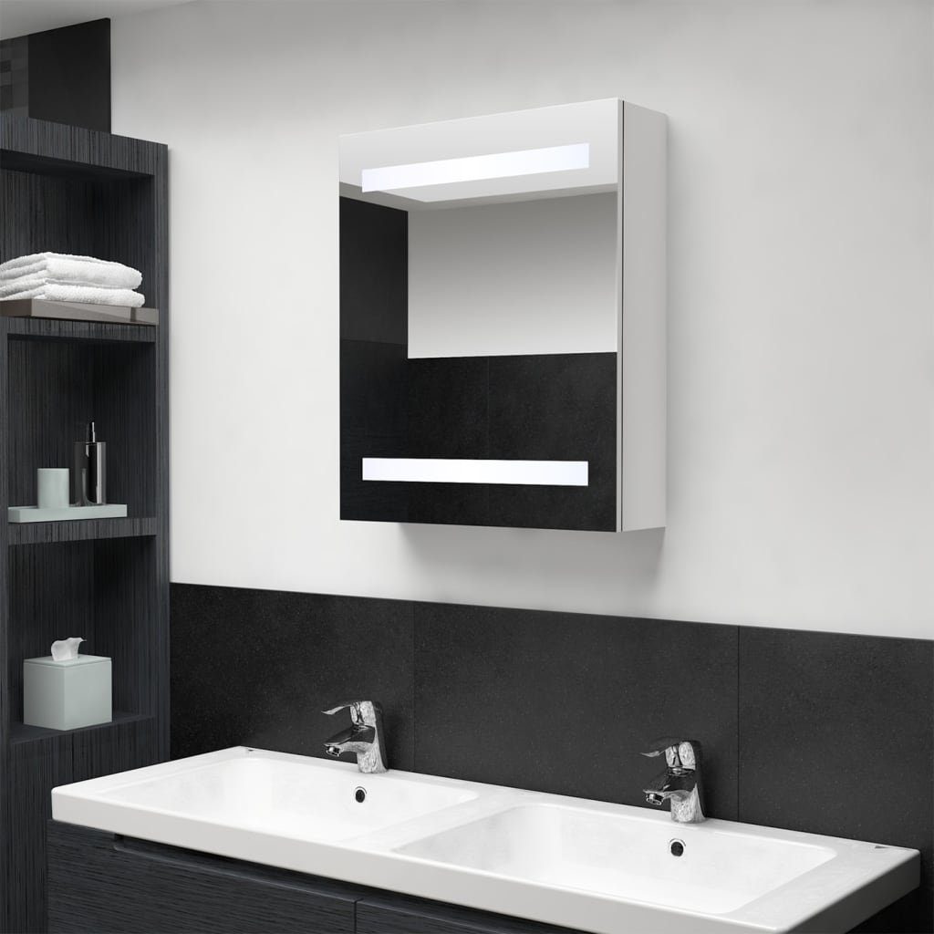 vidaXL Badezimmerspiegelschrank LED-Bad-Spiegelschrank Glänzendes Weiß 50x14x60 cm (1-St) Hochglanz-Weiß